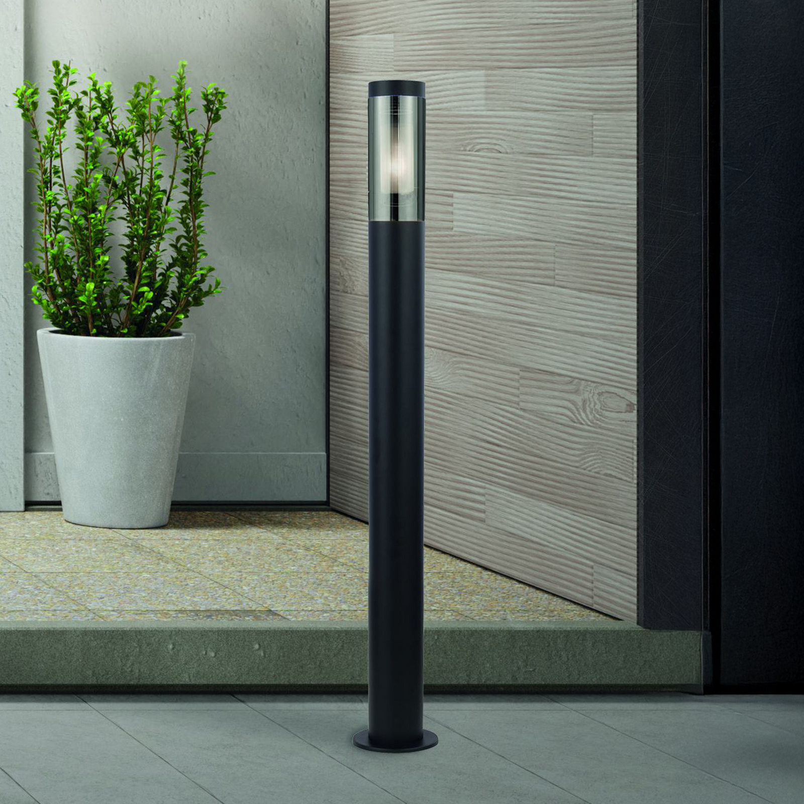 Borne lumineuse Batton, IP44, noir, hauteur 90 cm, métal