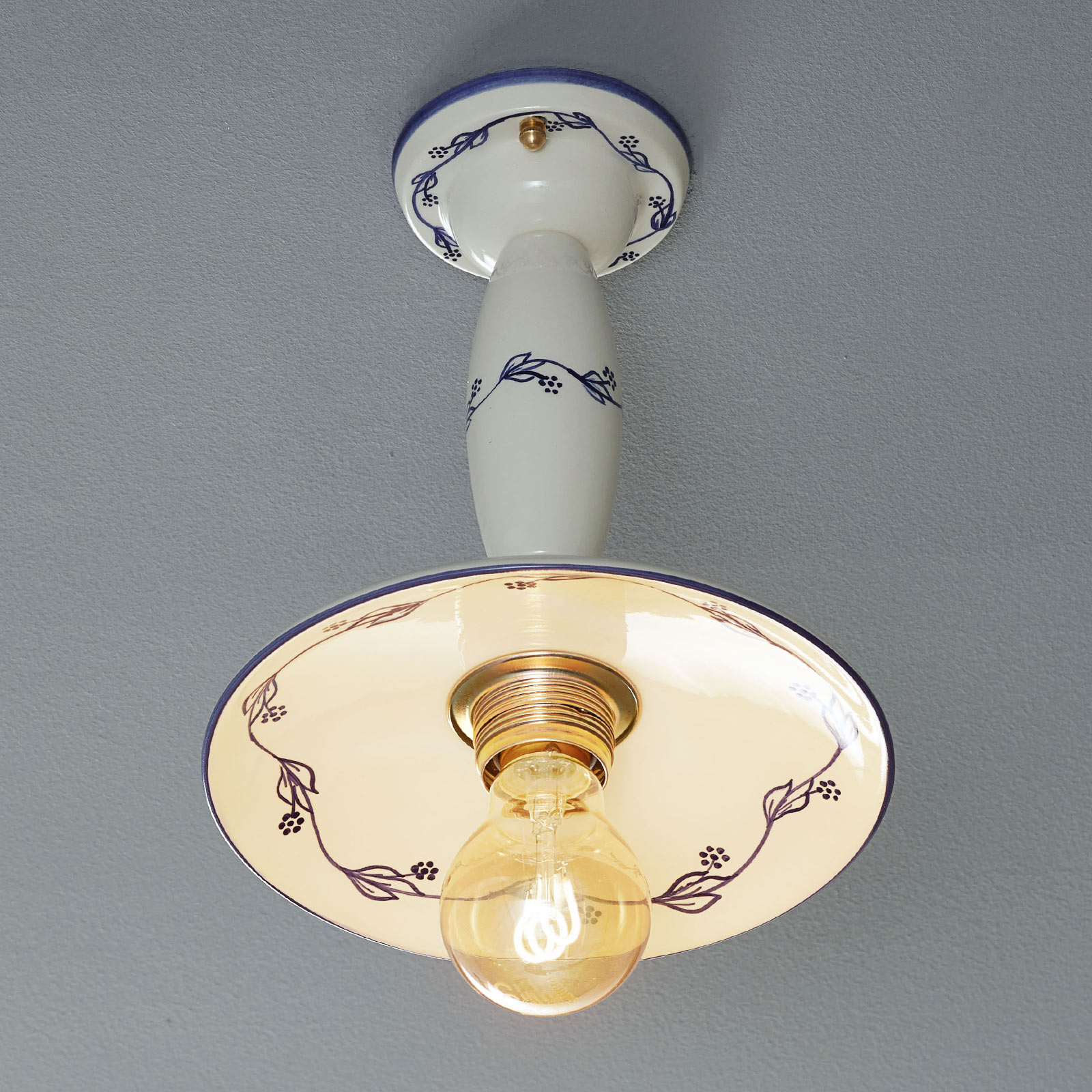 Eurokeramic Ceramic semi-flush ceiling light Linea Ribes, for Living / Dining Room, ceramics, E27, 60 W, energy efficiency: A++, H: 24 cm
