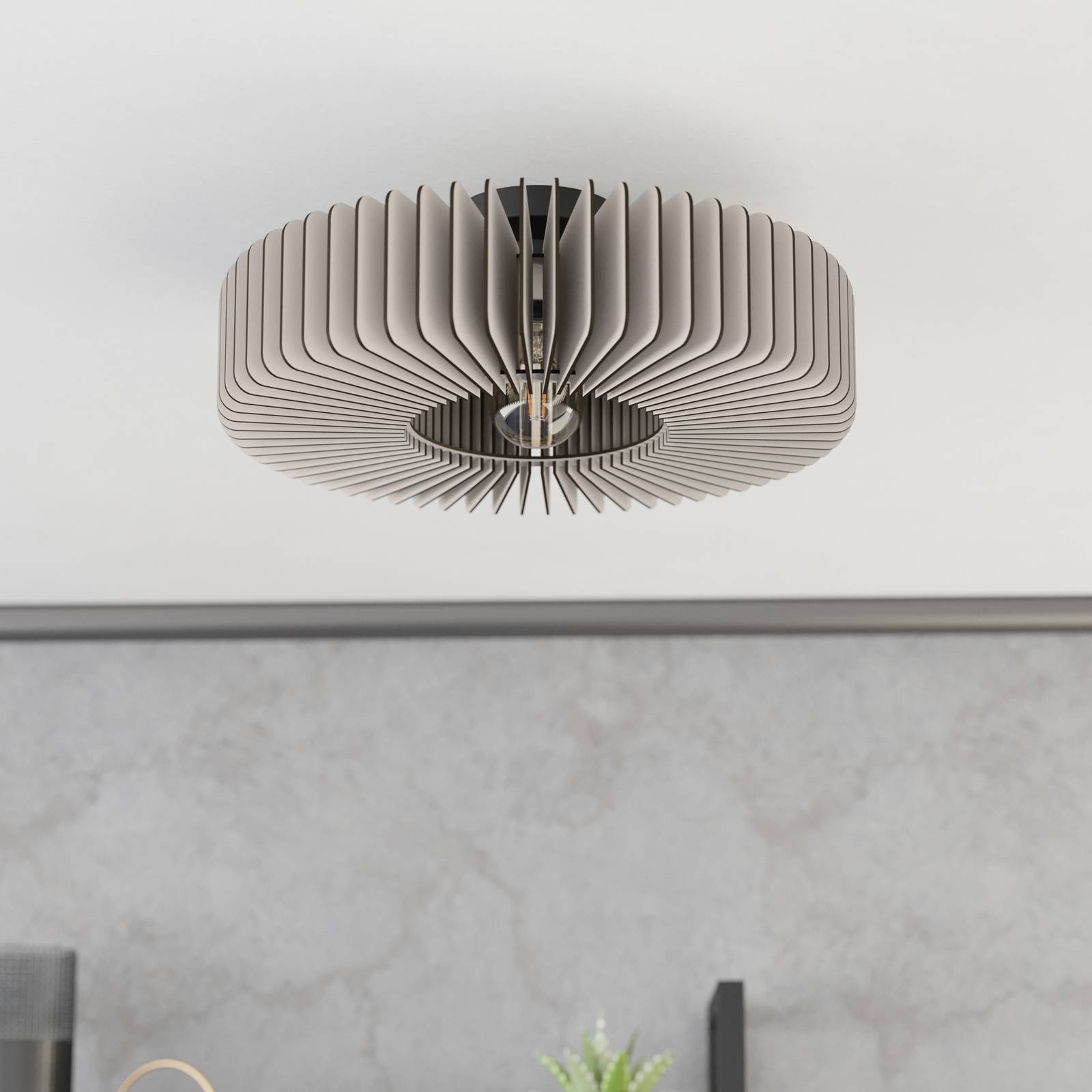 Lampa sufitowa Palombaia, biała, Ø 50 cm, stal/drewno, E27