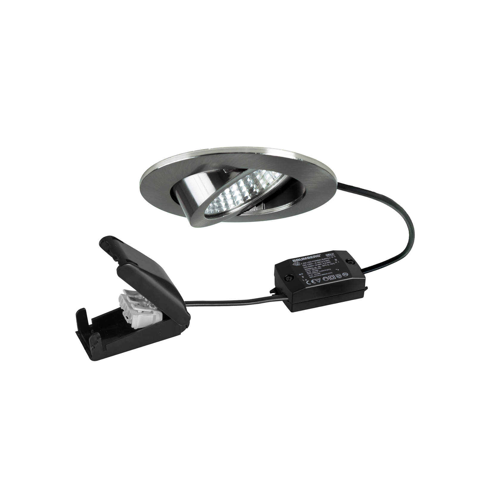 BRUMBERG BB03 LED recessed spotlight, on/off connection box nickel