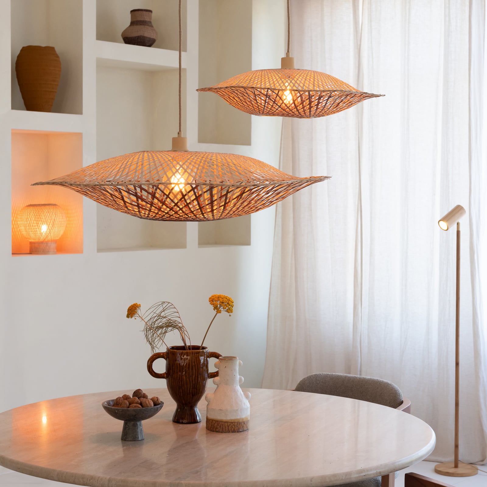 GOOD & MOJO Candeeiro suspenso Madura, Ø 44 cm, natural/castanho, bambu