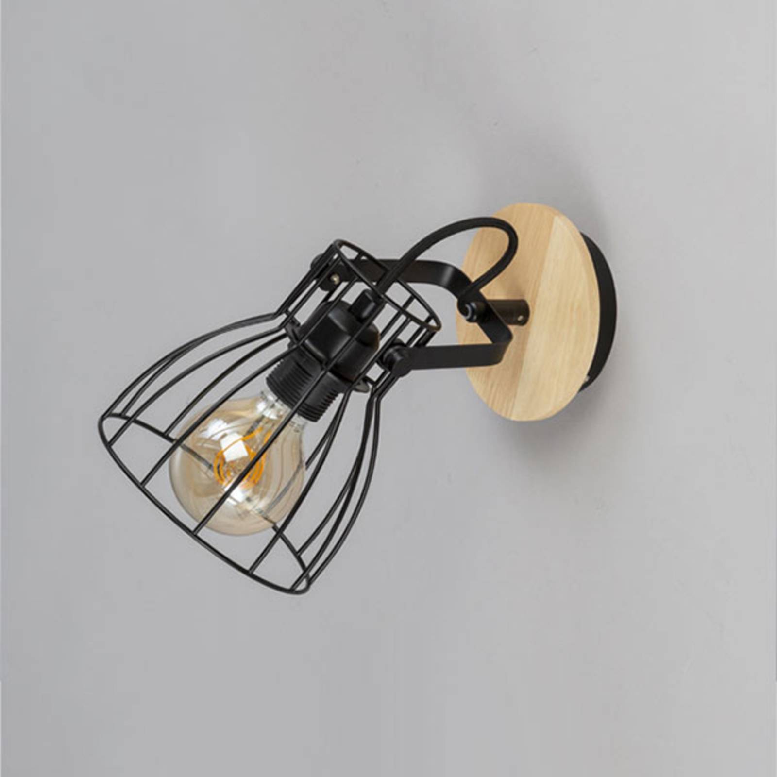 Lampa ścienna Die o wyglądzie drewna, klosz klatka
