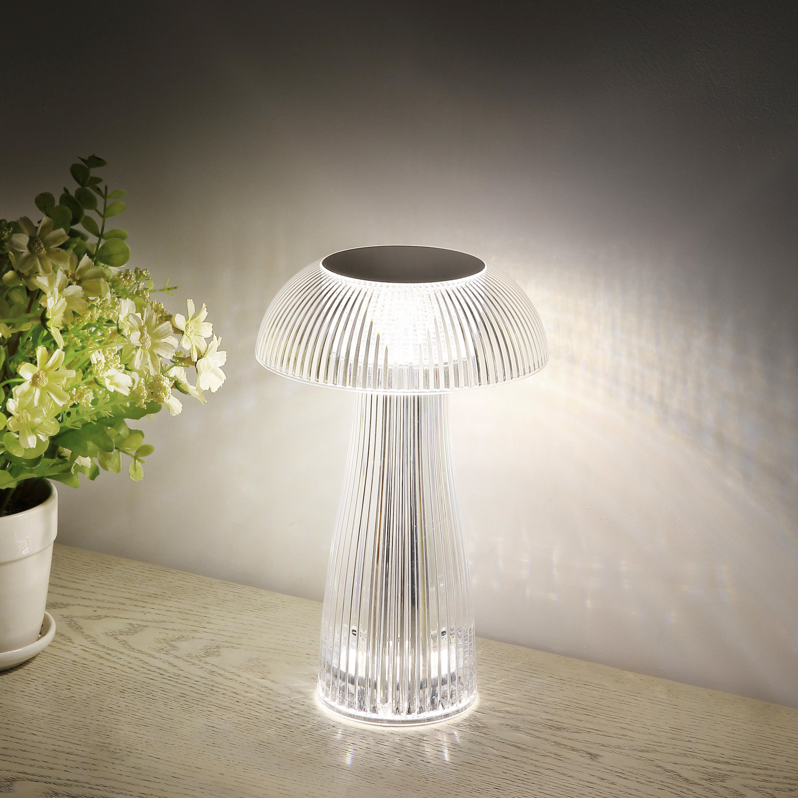 Lampe de table LED rechargeable Gixi, argenté, hauteur 25 cm, CCT