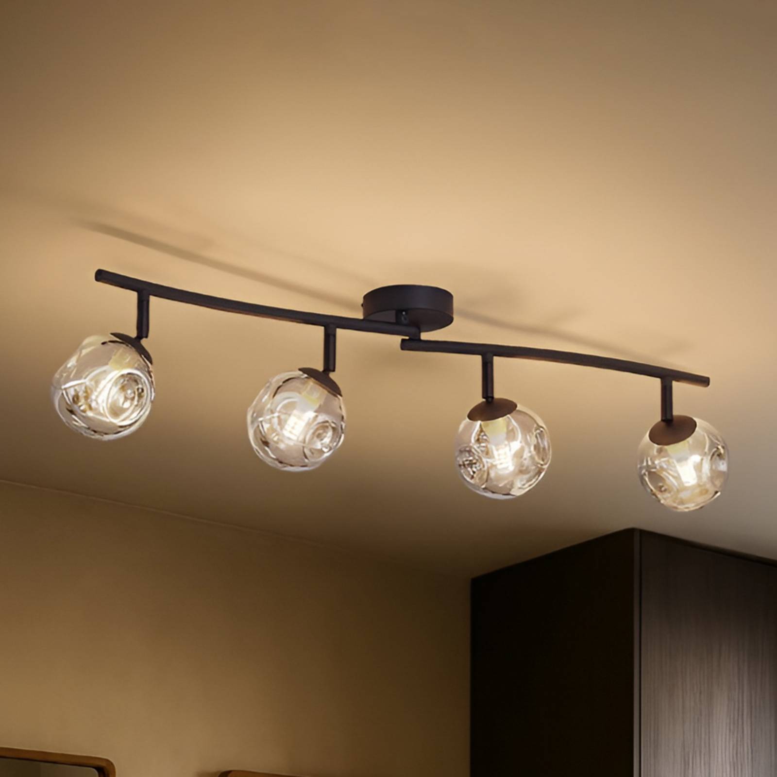 Lindby Deckenleuchte Valentina, grau/schwarz, 4-flg., Glas günstig online kaufen