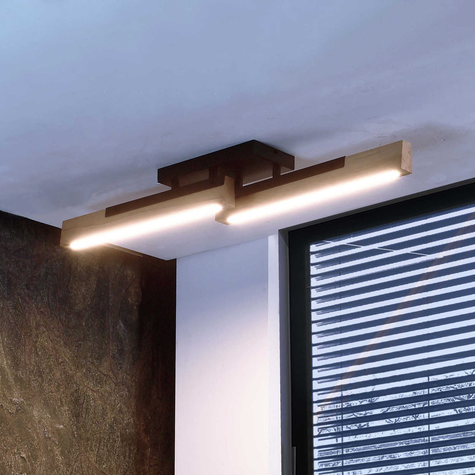 Madera LED ceiling lamp, oak wood, 2-bulb
