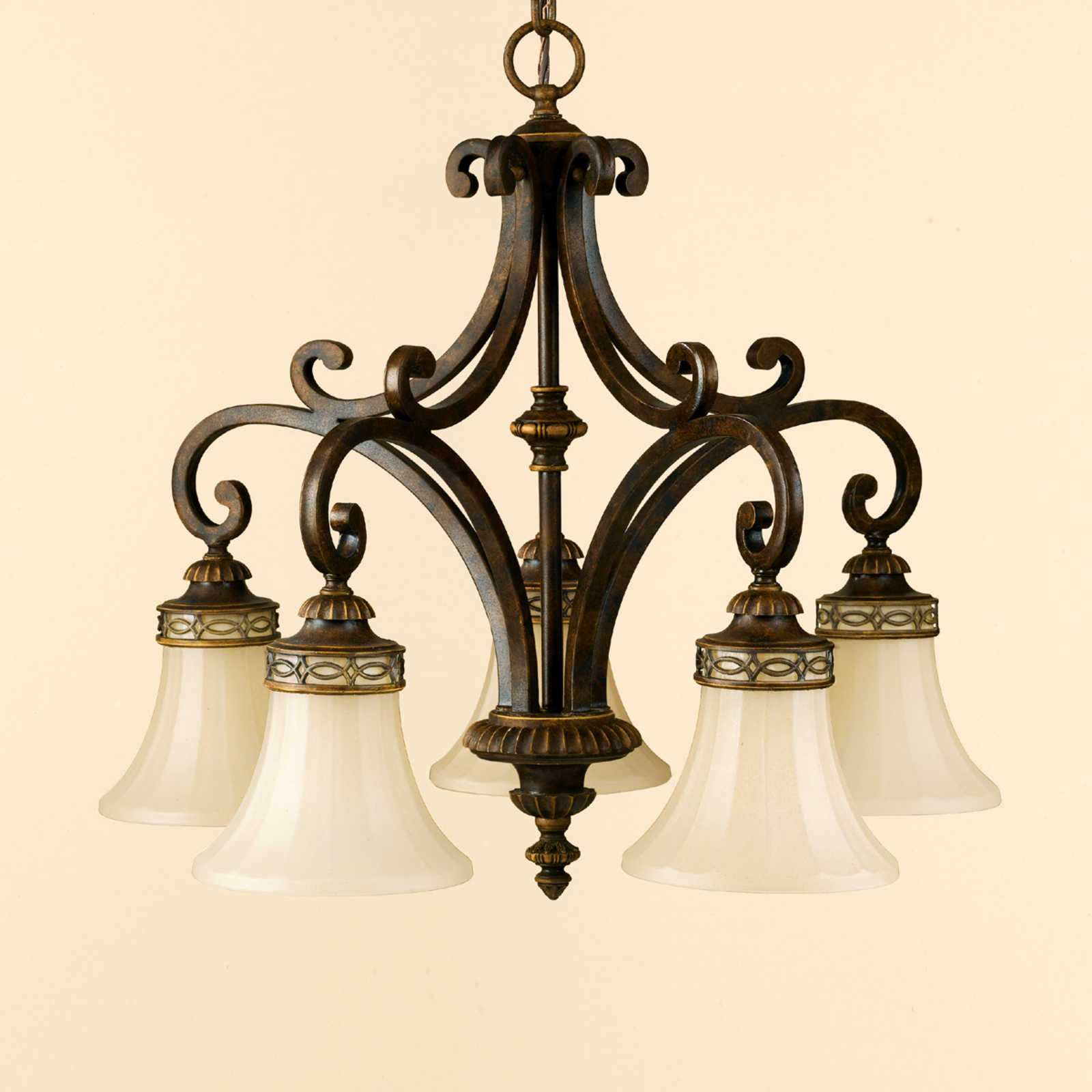 FEISS Drawing Room Hanging Light Five Bulbs, for Living / Dining Room, Metal, glass, E27, 60 W, energy efficiency: A++, W: 63.5 cm, H: 54 cm