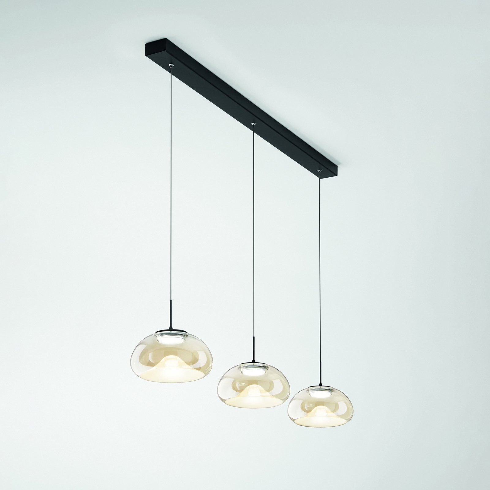 LED pendant light Brena, cognac, 3-bulb, dimmable, CCT