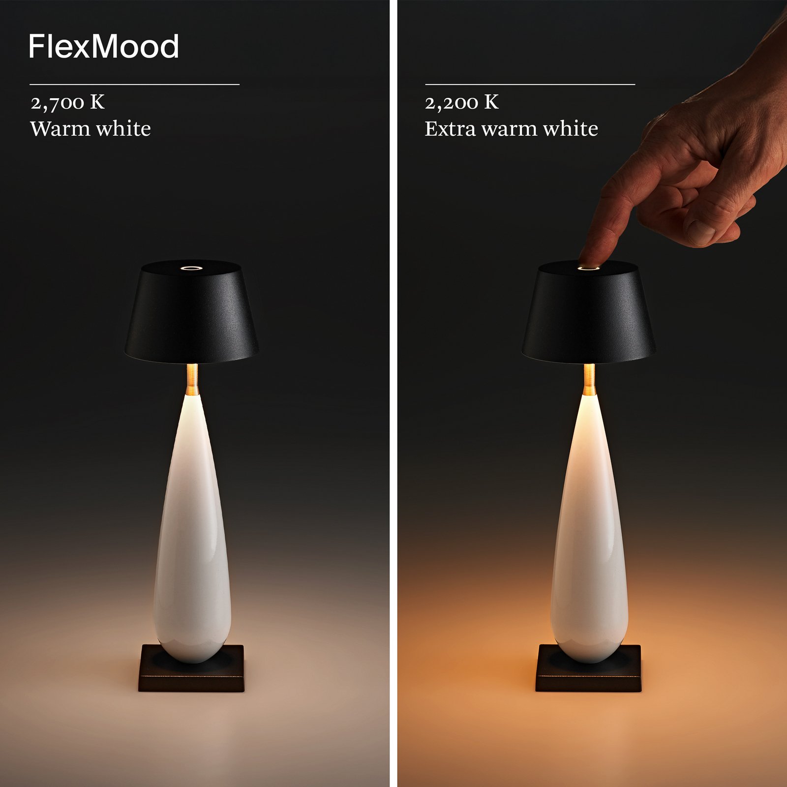 LED namizna svetilka na baterije Thala, bela/črna, IP65, 24 cm LED namizna svetilka na baterije Thala, bela/črna, IP65, 24 cm