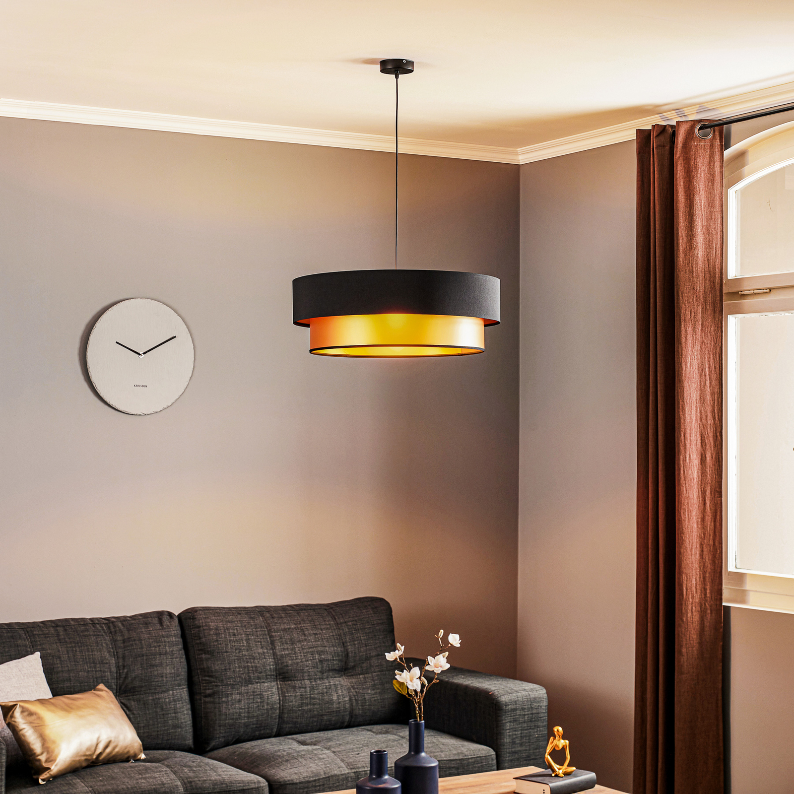 Lampa wisząca Dorina, czarna/złota Ø 60 cm