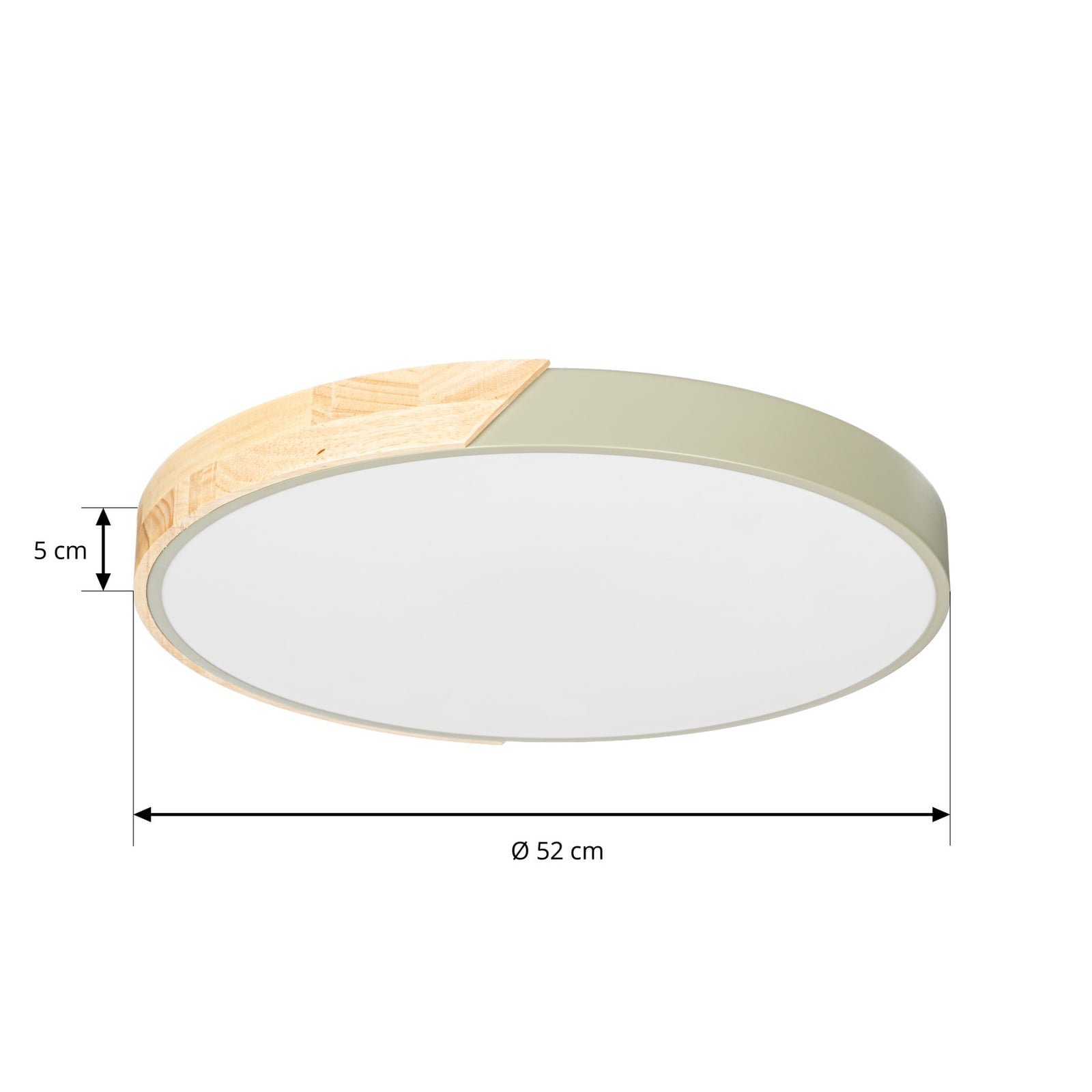 Plafón LED Lynorri de PRIOS, Ø 52 cm, verde, acabado en madera Plafón LED Lynorri de PRIOS, Ø 52 cm, verde, acabado en madera