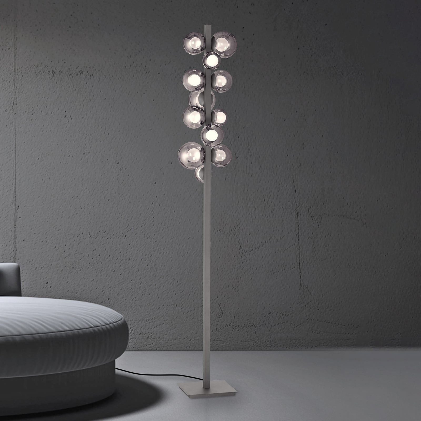 Popup LED-Stehlampe, grau Alu/Glas Dimmer 12-flg. - PURE Popup LED-Stehlampe, grau Alu/Glas Dimmer 12-flg. - PURE