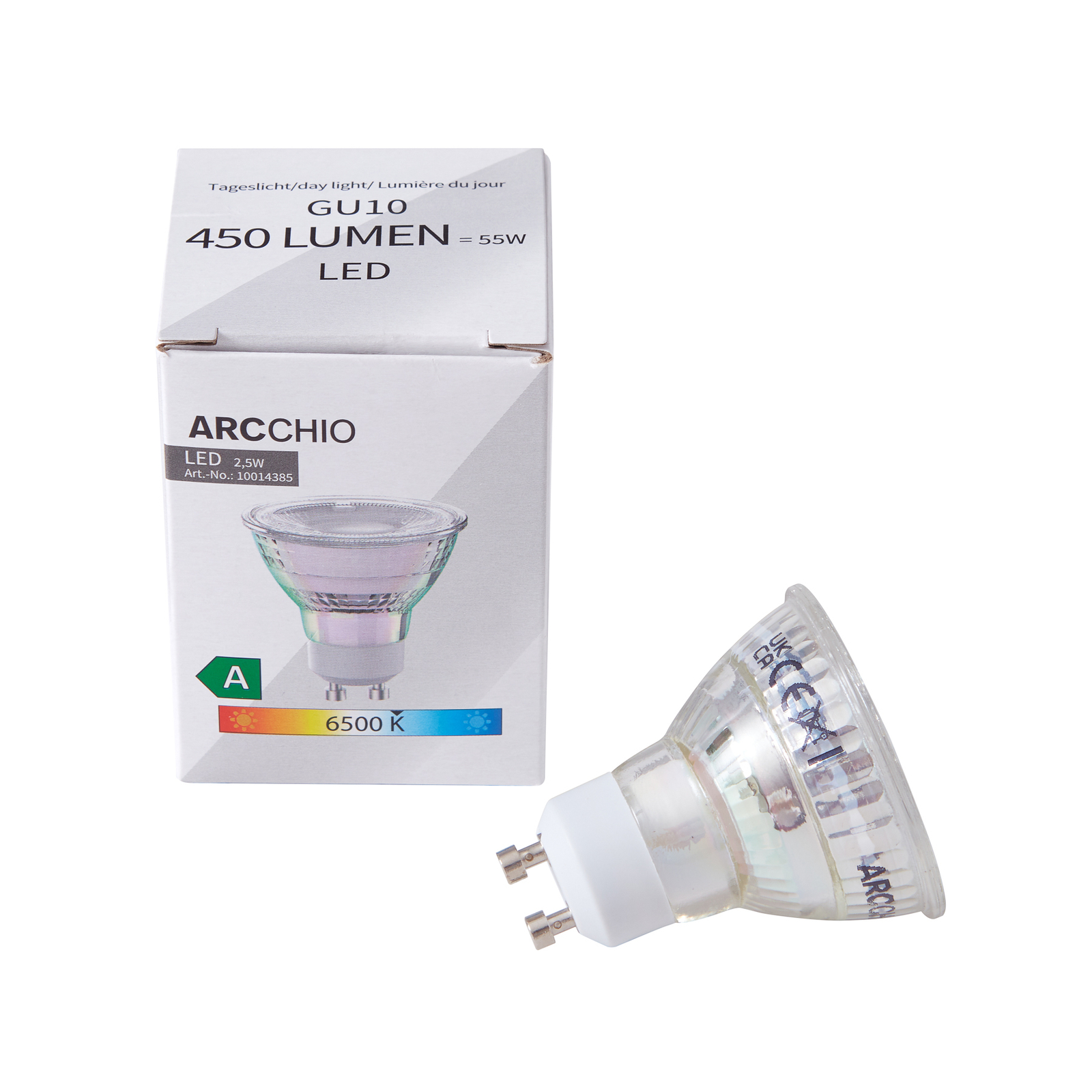 Arcchio LED-pirn GU10 2.5W 6500K 450lm klaasist 3 komplektis