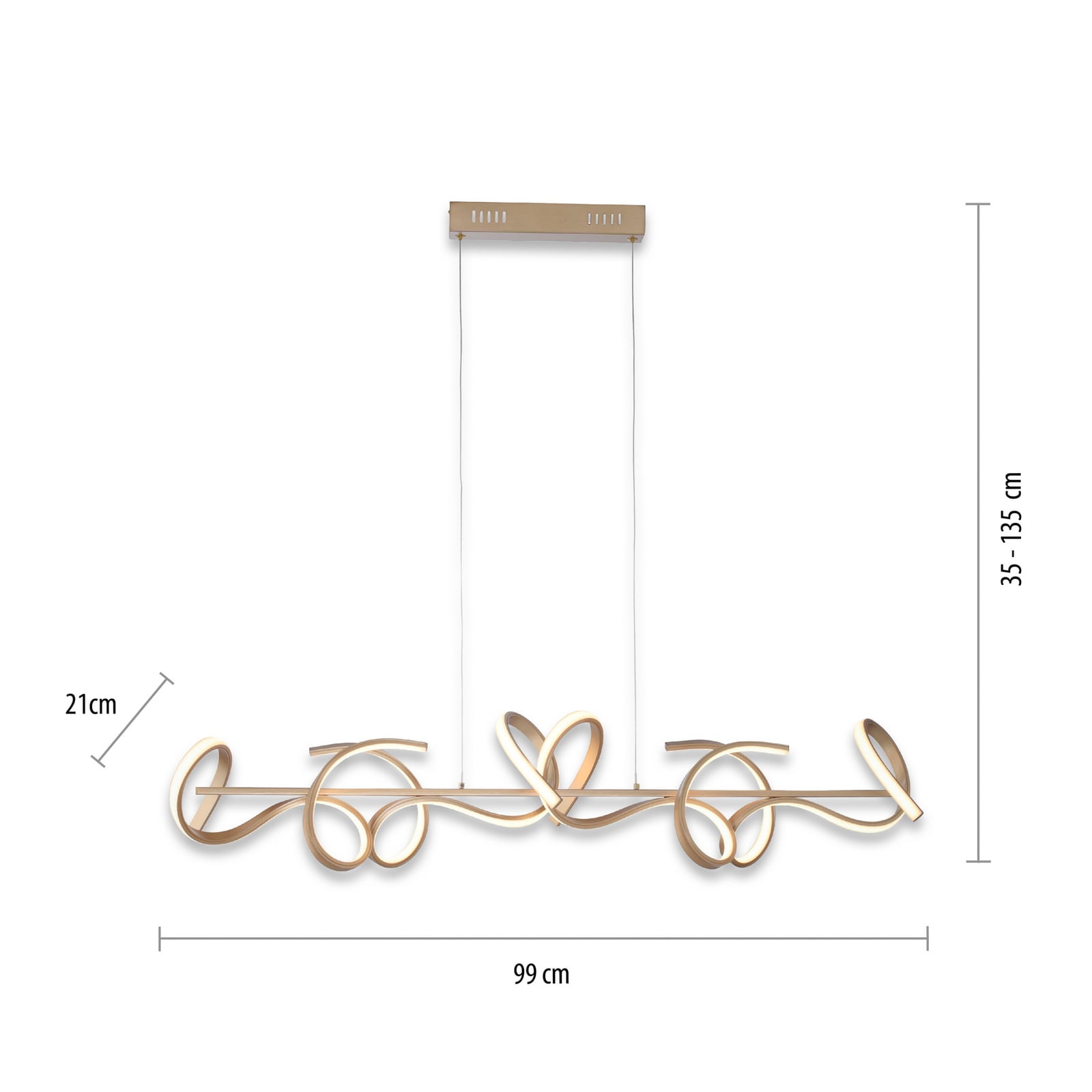 LED-Hängeleuchte Curls, messing, Metall, 99 cm lang, dimmbar LED-Hängeleuchte Curls, messing, Metall, 99 cm lang, dimmbar