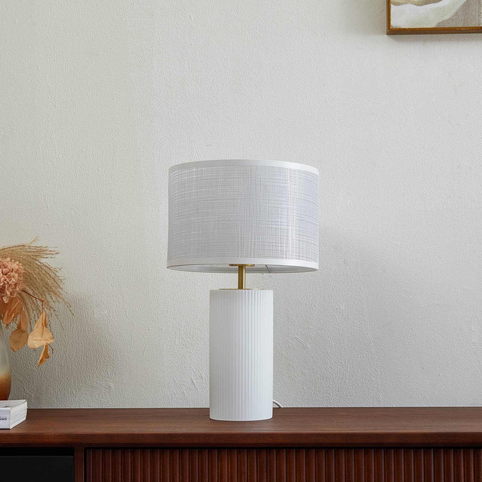 Lampa stołowa Lindby Sorscha, biała, żelazo, Ø 26 cm