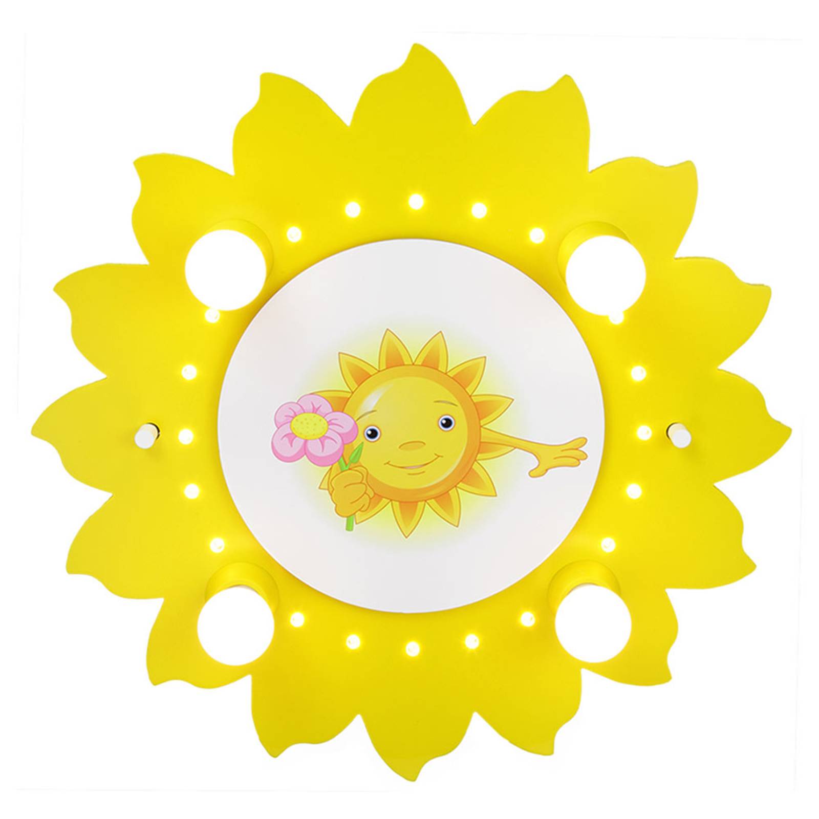 Plafonnier Soleil avec fleur, 4 lampes, jaune