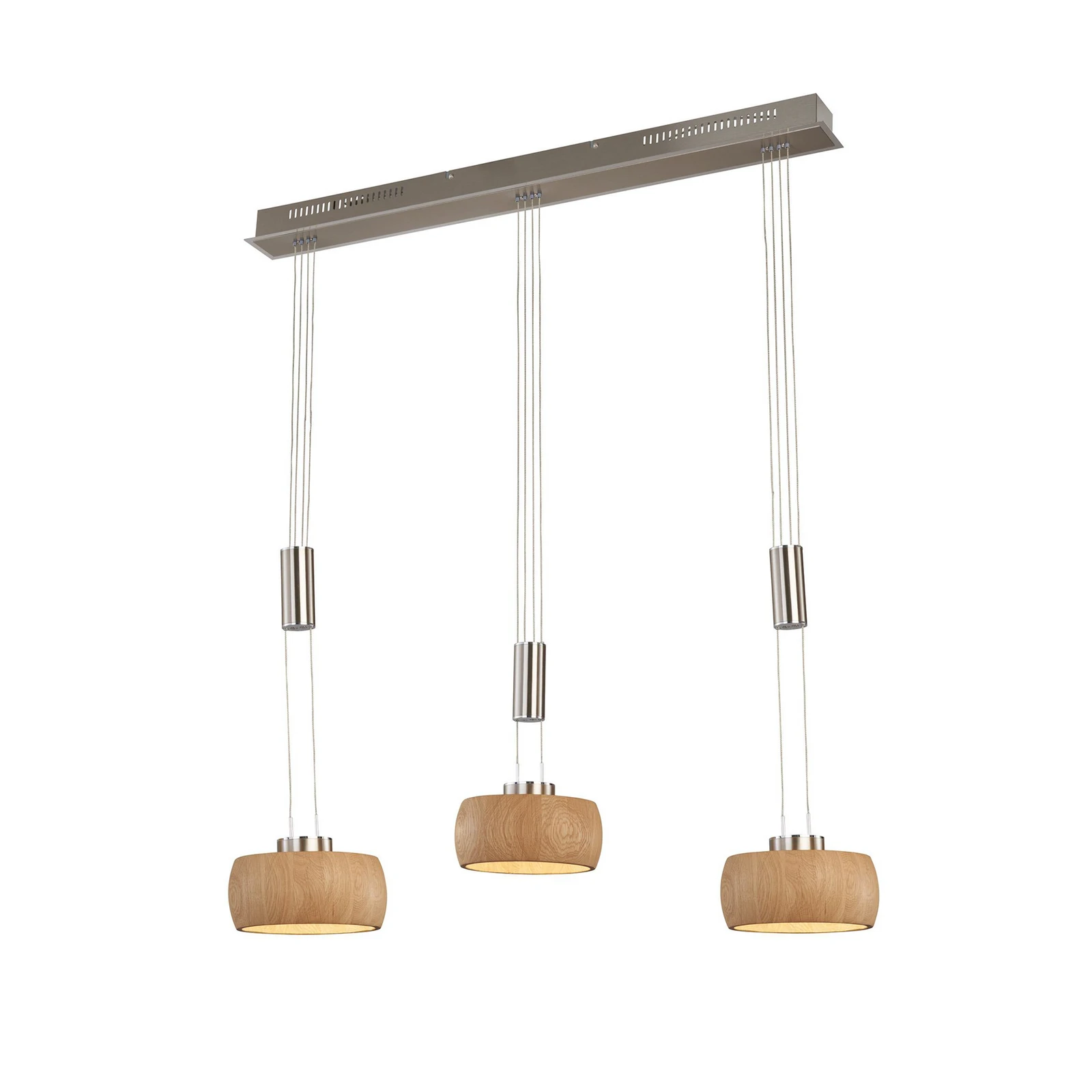 LED κρεμαστό φωτιστικό Shine-Wood, δρυς/νικέλιο, μήκος 100 cm 3-φωτός.