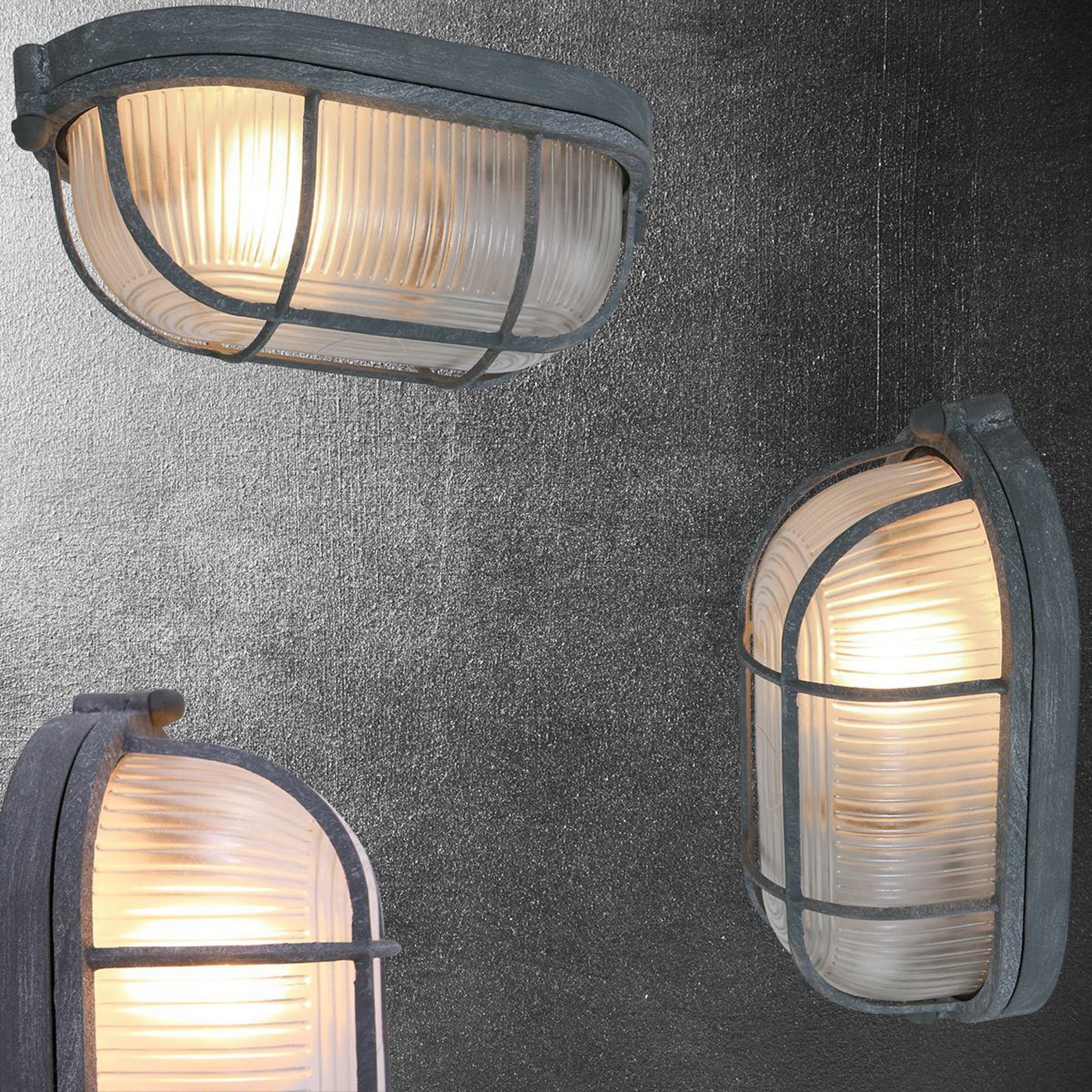Deckenleuchte Lisanne, grau, oval, Metall, Glas, E27
