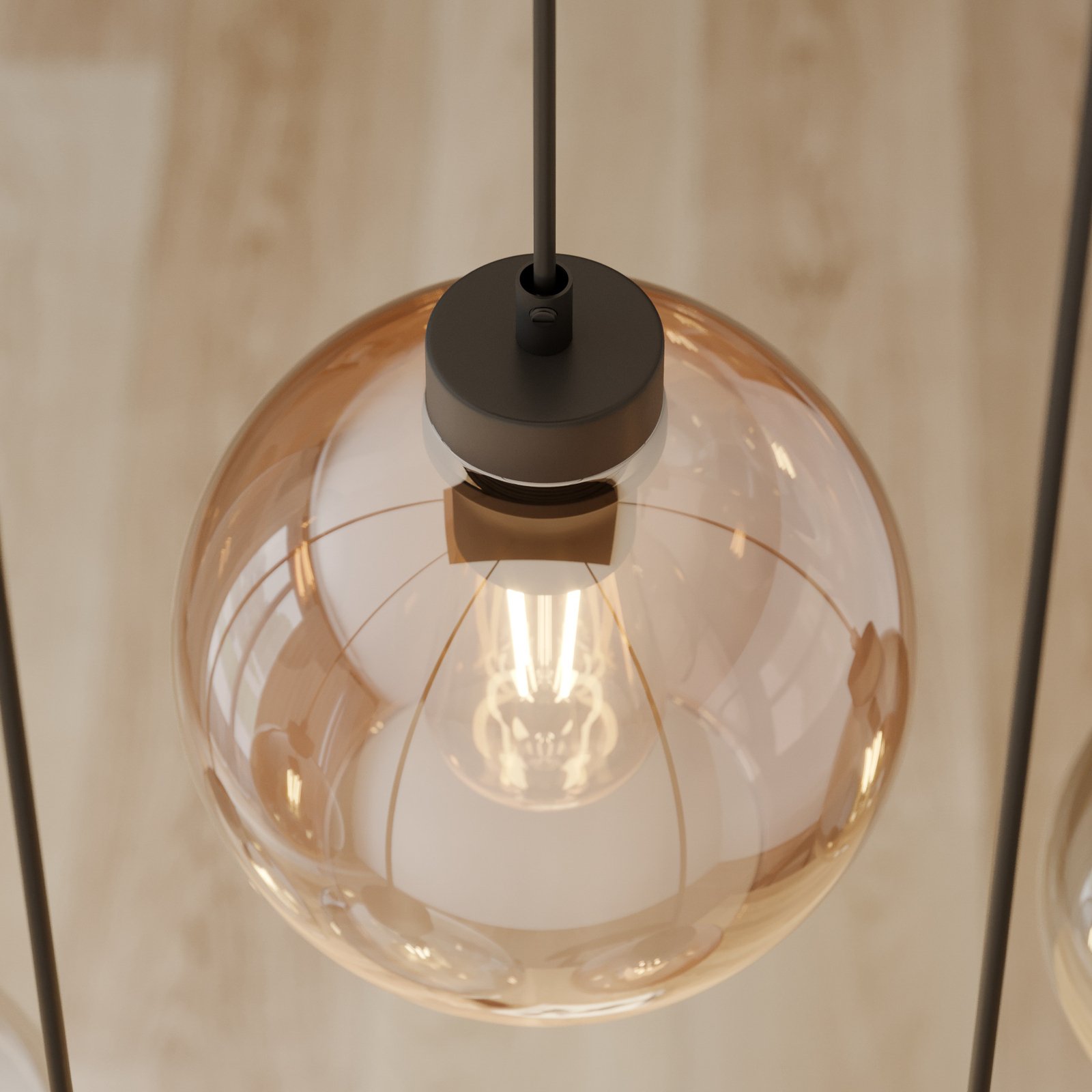Cubus hængelampe, 6 lyskilder, klar/honning/brun, glas, E27