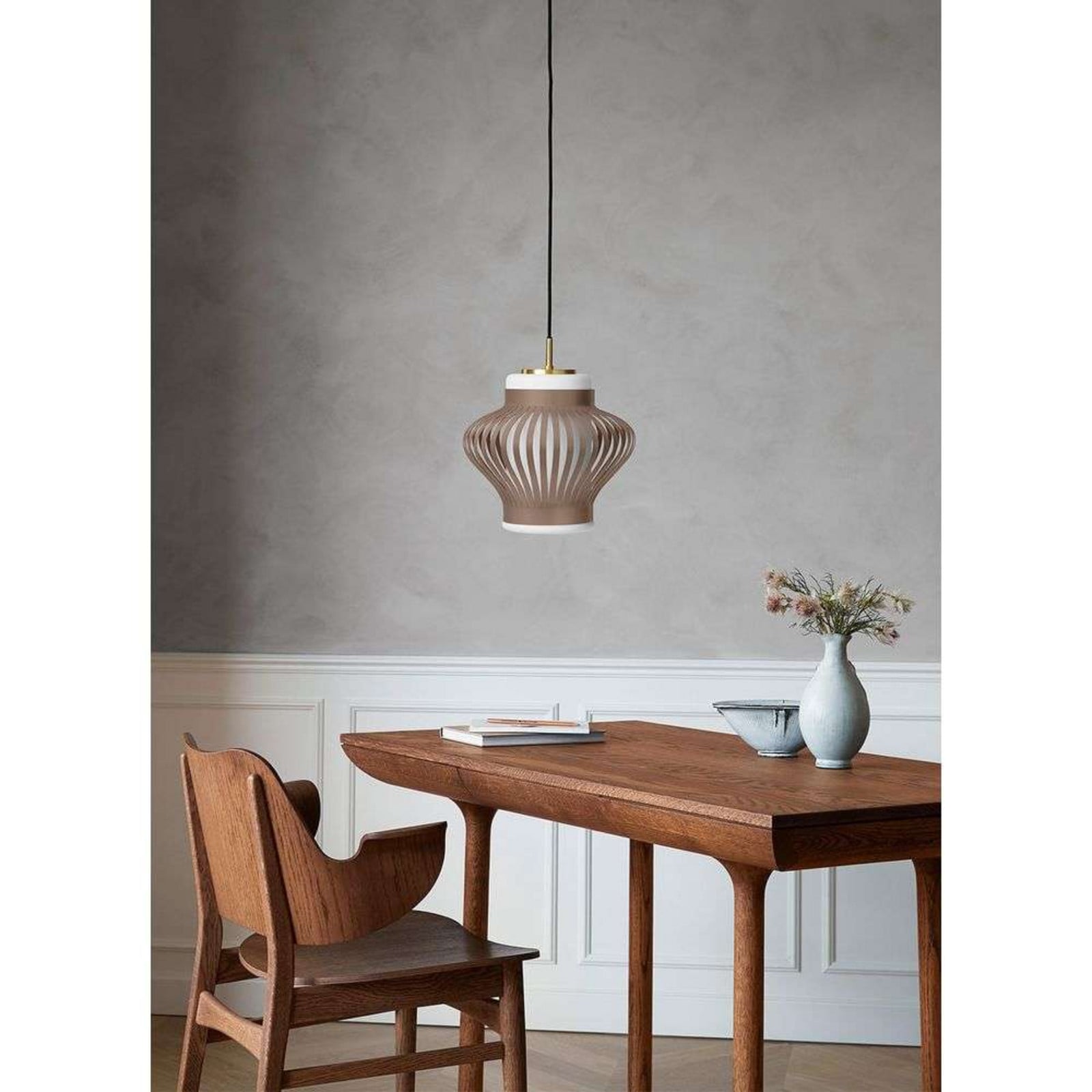 Opal Lamella Pendel Light Hazel Brown Warm Nordic - Spisestue - Vintage - Metal - Med én lyskilde