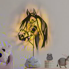 Applique Horse, nero, metallo, 57 x 41 cm, cavo con spina