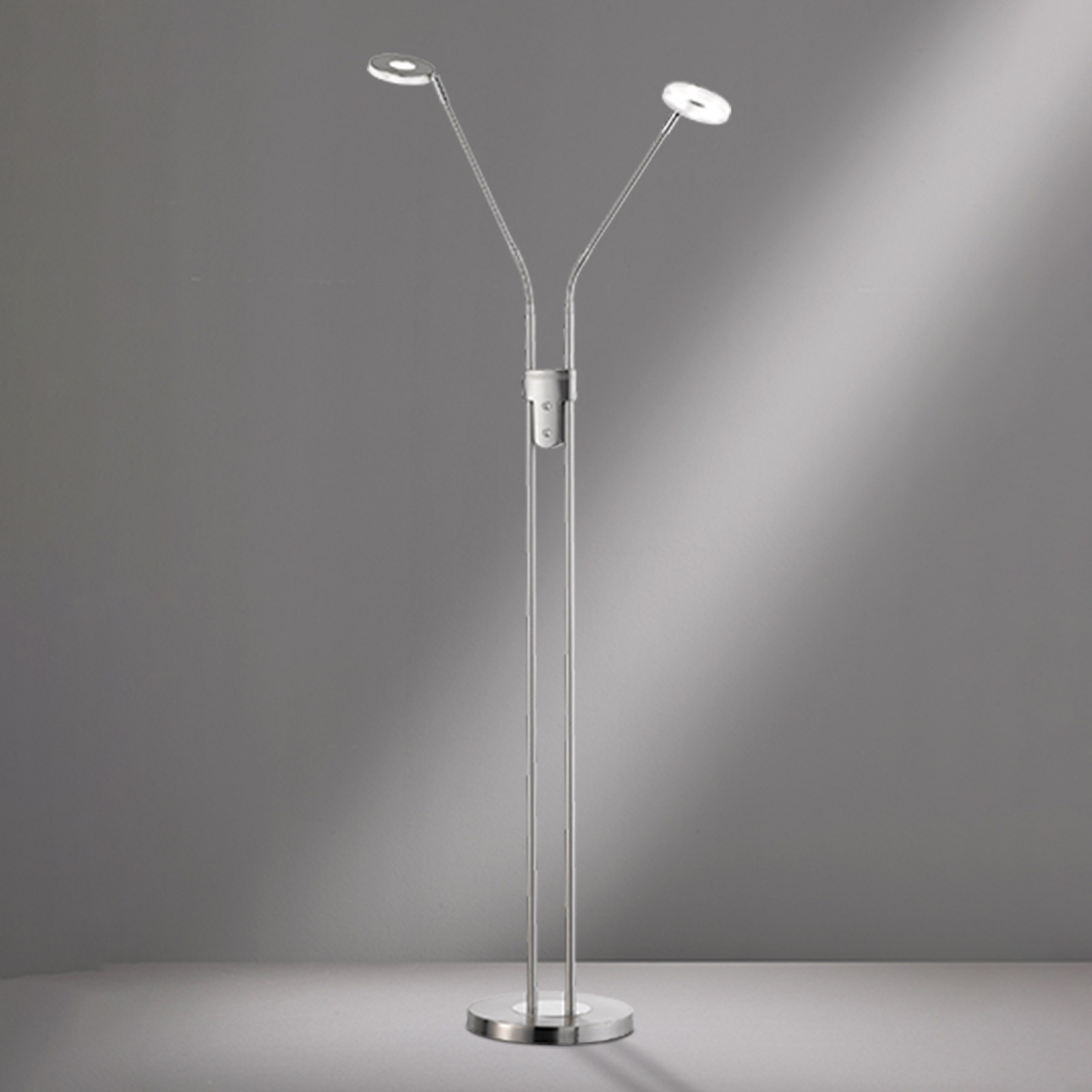 LED vloerlamp Dent, CCT, 2-lamps, nikkel