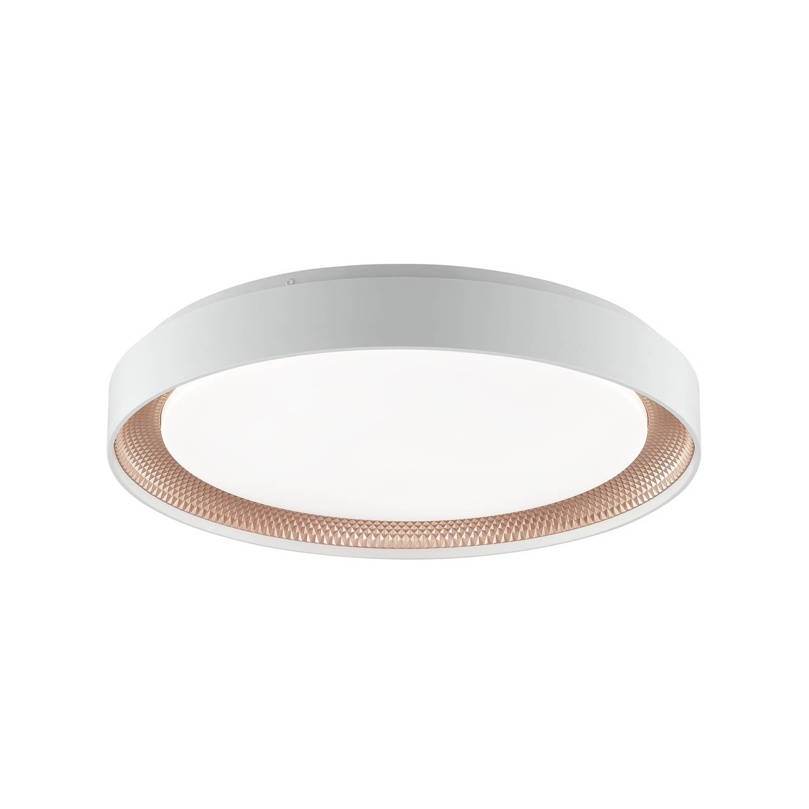 Lampa sufitowa LED Waldo, biała/różowe złoto, Ø 48,5 cm, CCT, ściemniana.