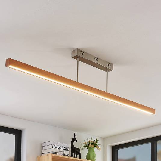 LED drevená závesná lampa Tamlin, buk, 140 cm