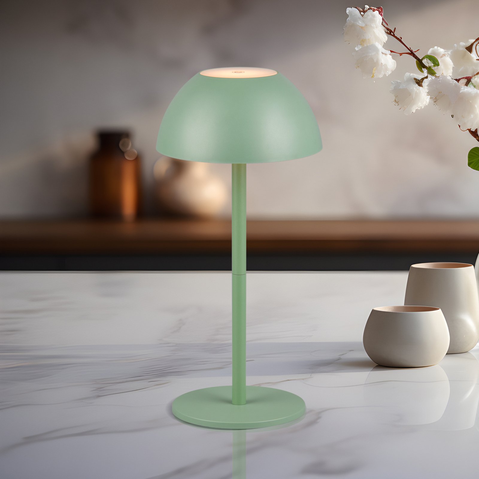 Lampă de masă Ricardo LED reîncărcabilă, verde, înălțime 30 cm, plastic
