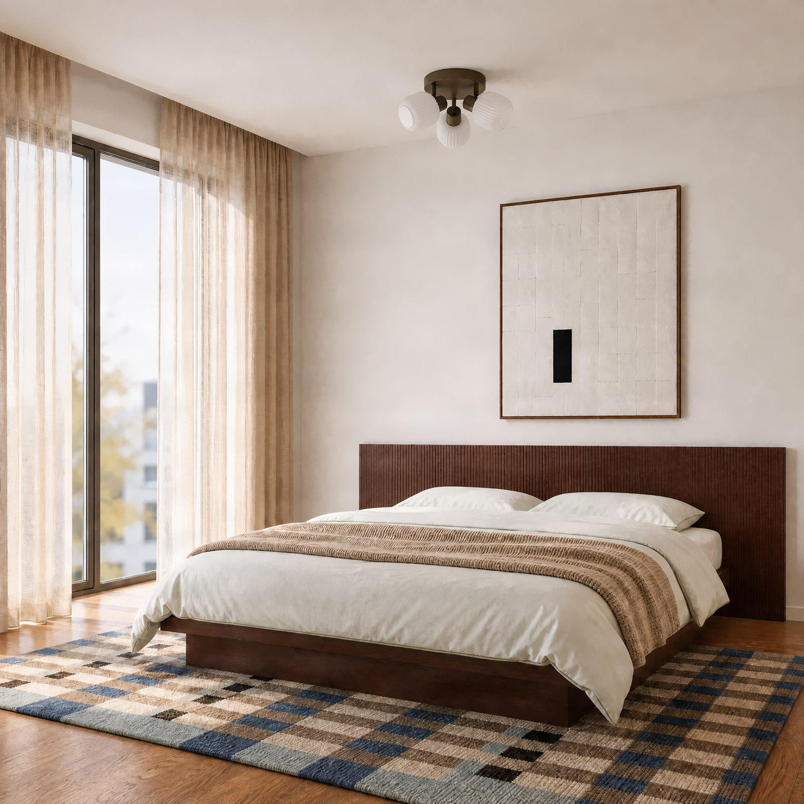 Nola plafondspot Evey, Ø 37 cm, 3-lamps, wit/beige, glas