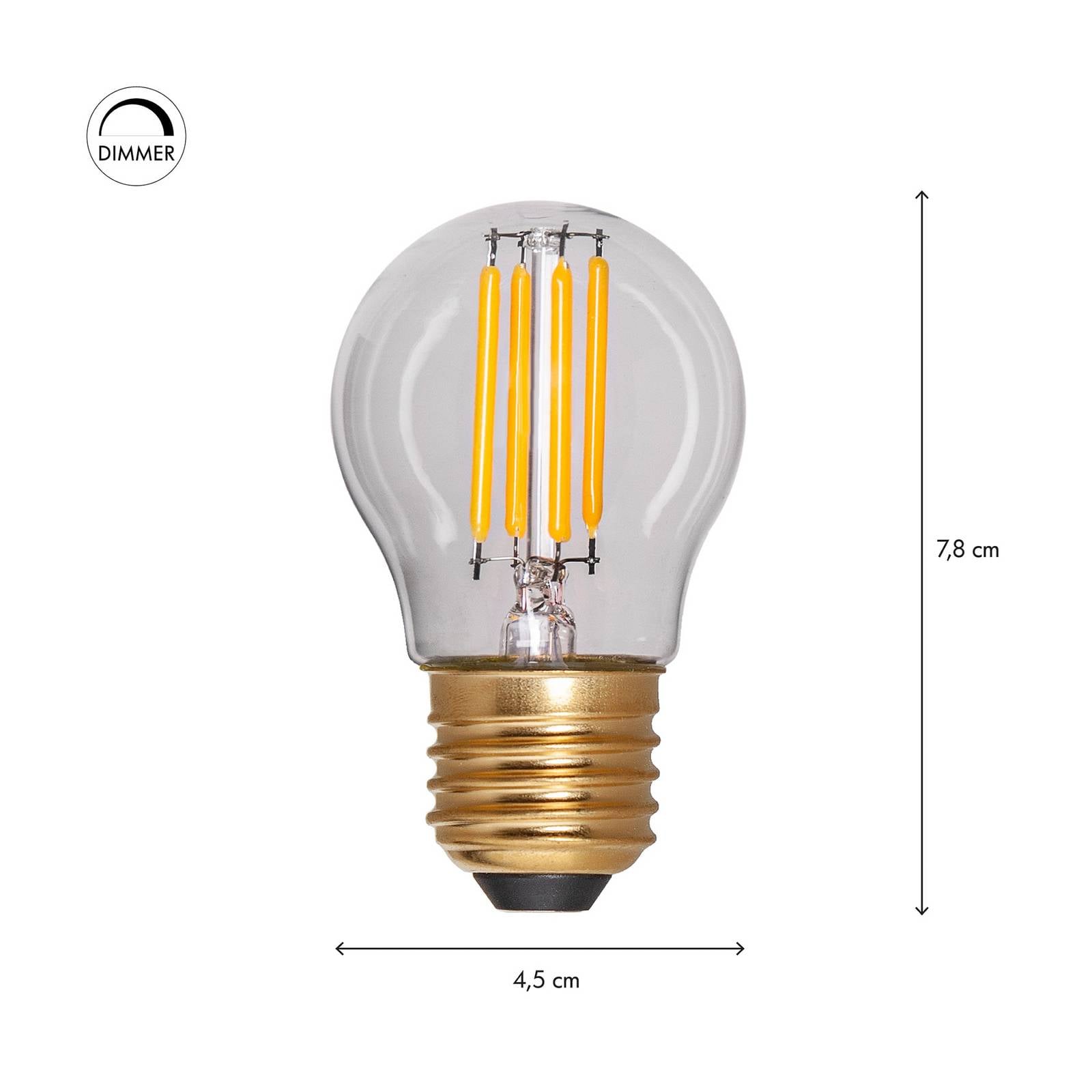 Żarówka LED Soft Glow E27 G45, 250 lm, 3 W, 2100 K, przezroczysta, ściemniana.