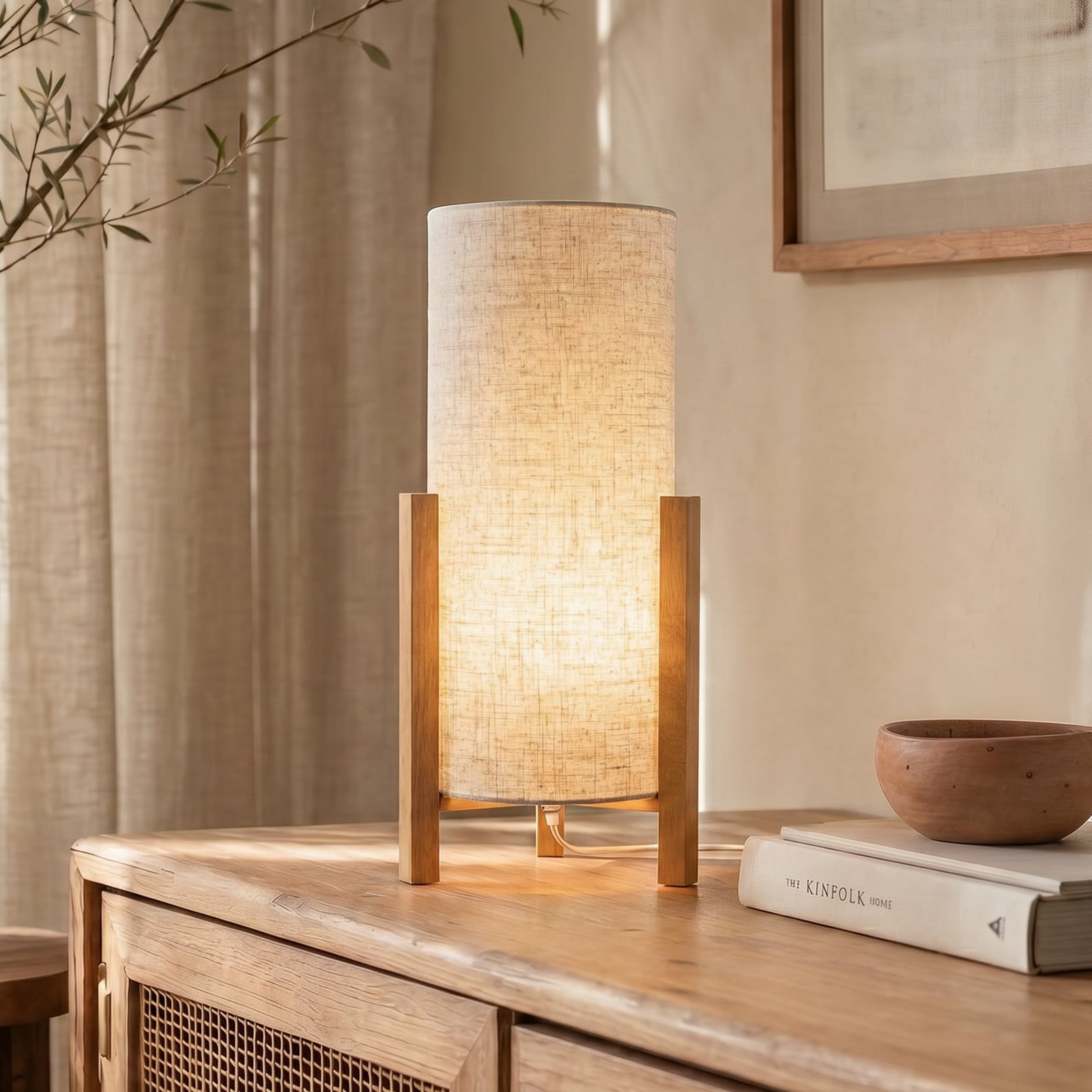 Lampă de masă 3193 lemn material textil din in înălțime 52cm