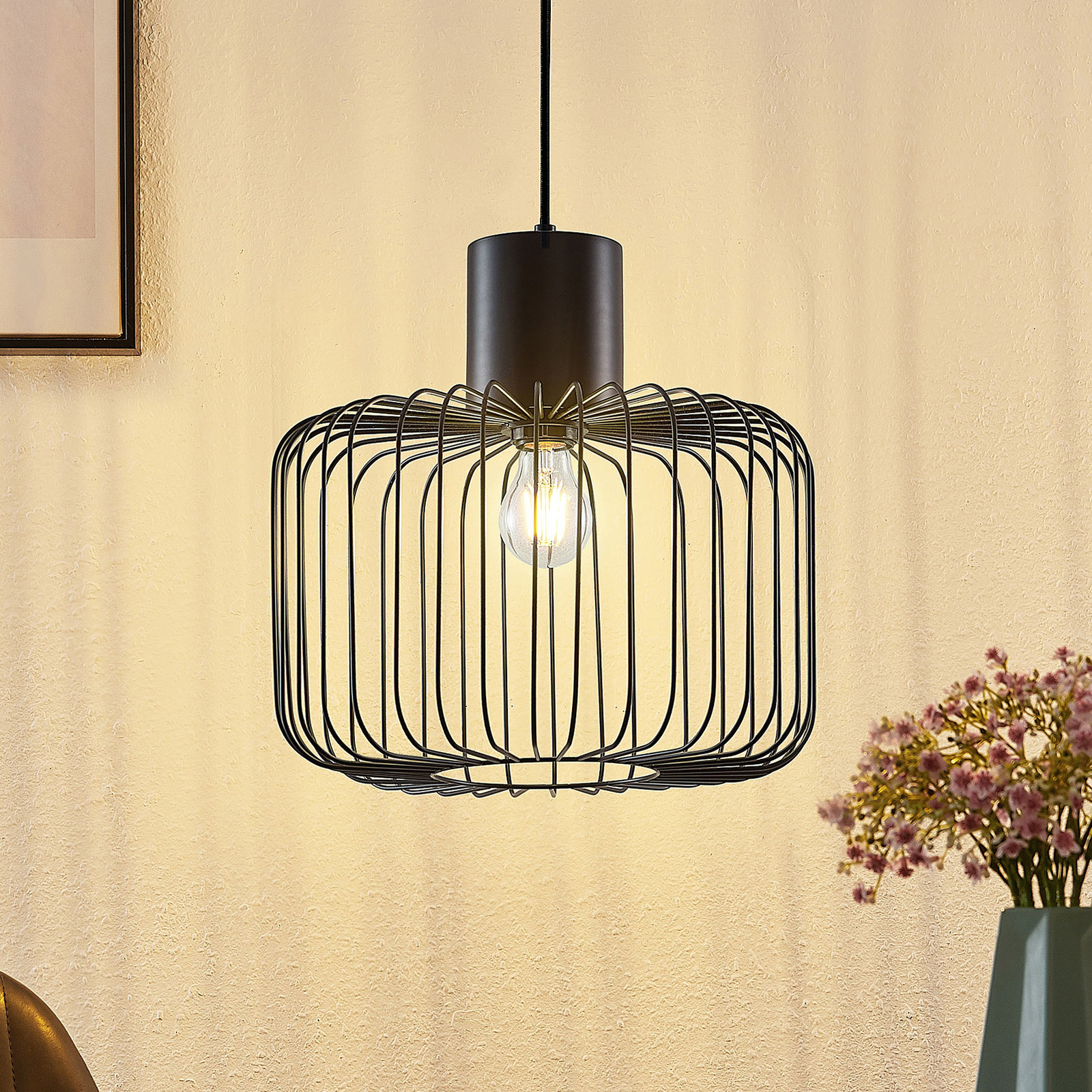 Lindby Vatiki pendant light, cage lampshade 1-bulb