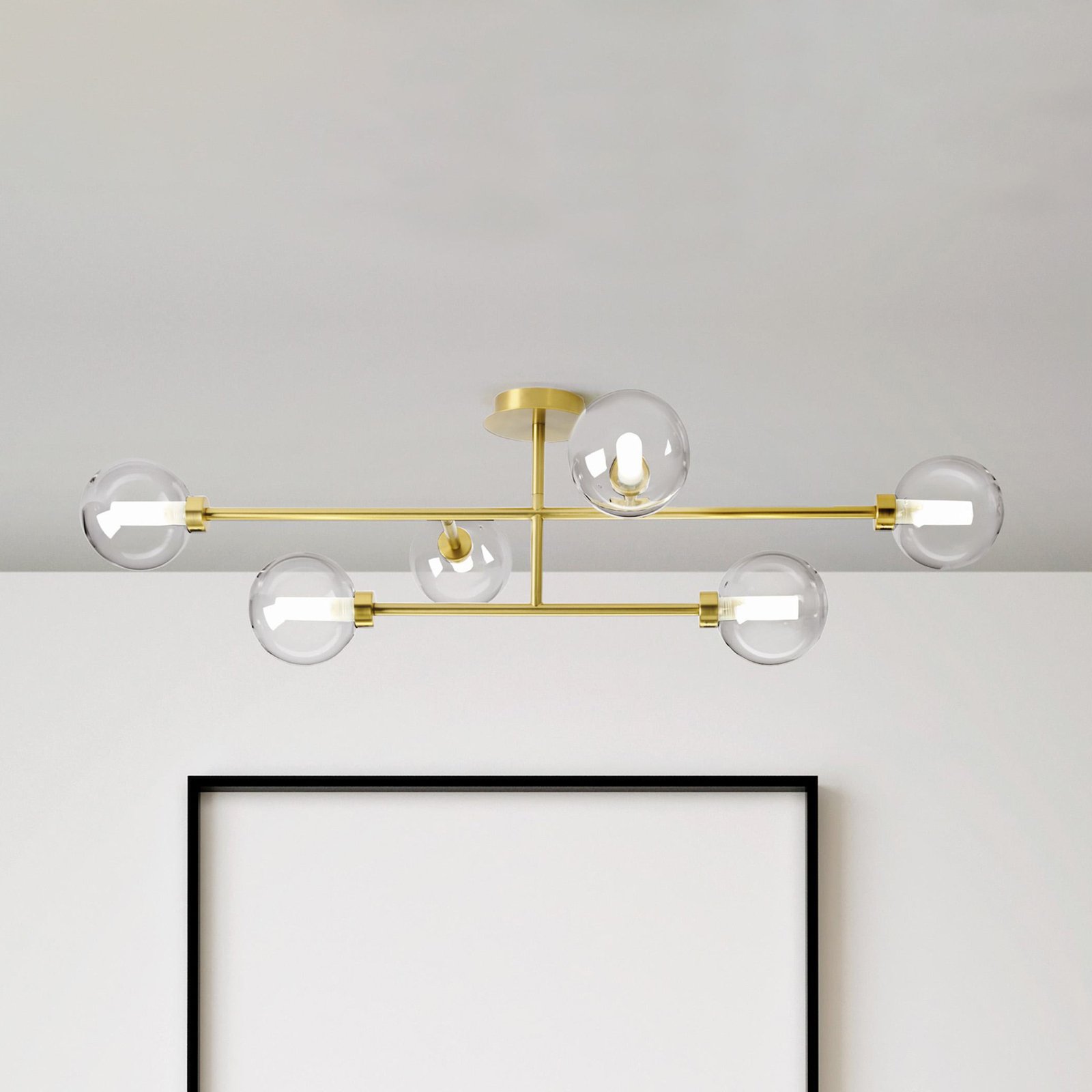 Dom ceiling light, 6-bulb, clear/gold, glass