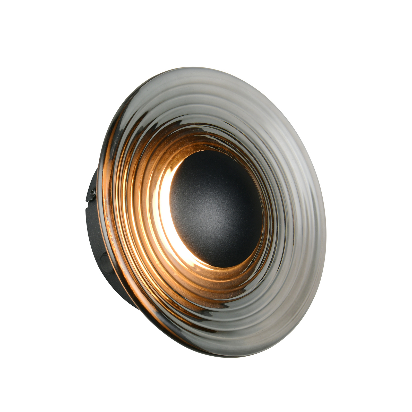 LED sienas lampa „Sirena“, melna/dūmakaini pelēka, Ø 20 cm, stikls, CCT LED sienas lampa „Sirena“, melna/dūmakaini pelēka, Ø 20 cm, stikls, CCT