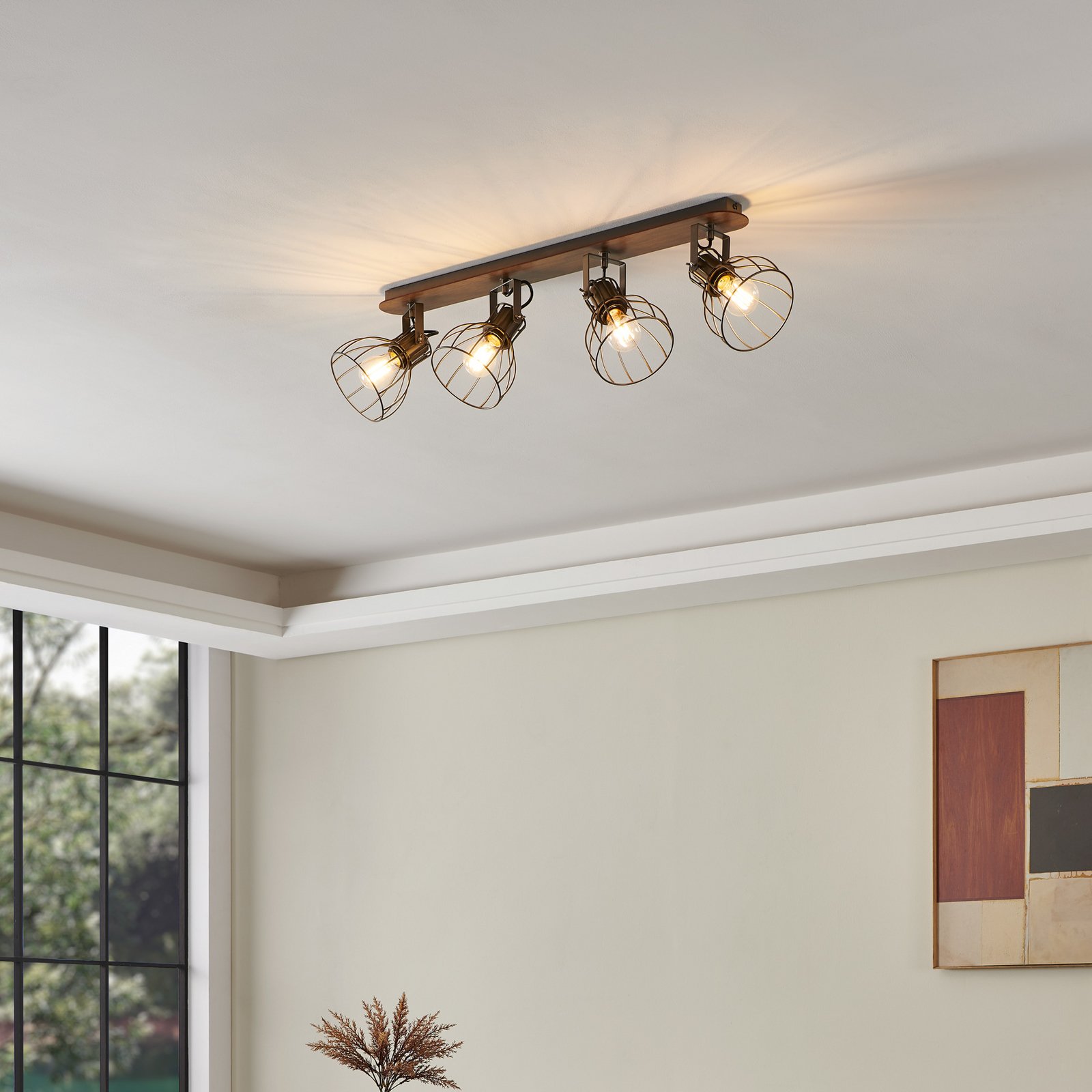 Sambatello loftlampe, 4 lyskilder, brun/sølv