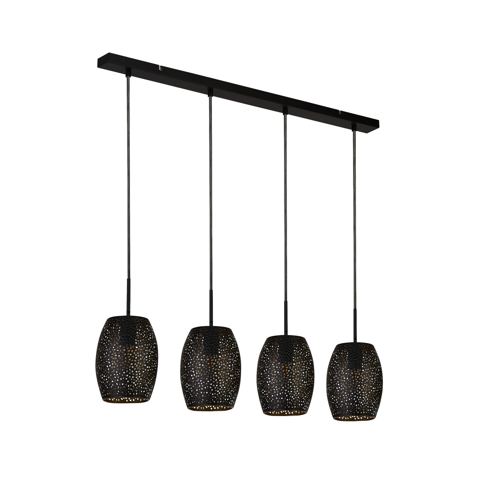 Laser pendant light, black, metal, 4-bulb, E27