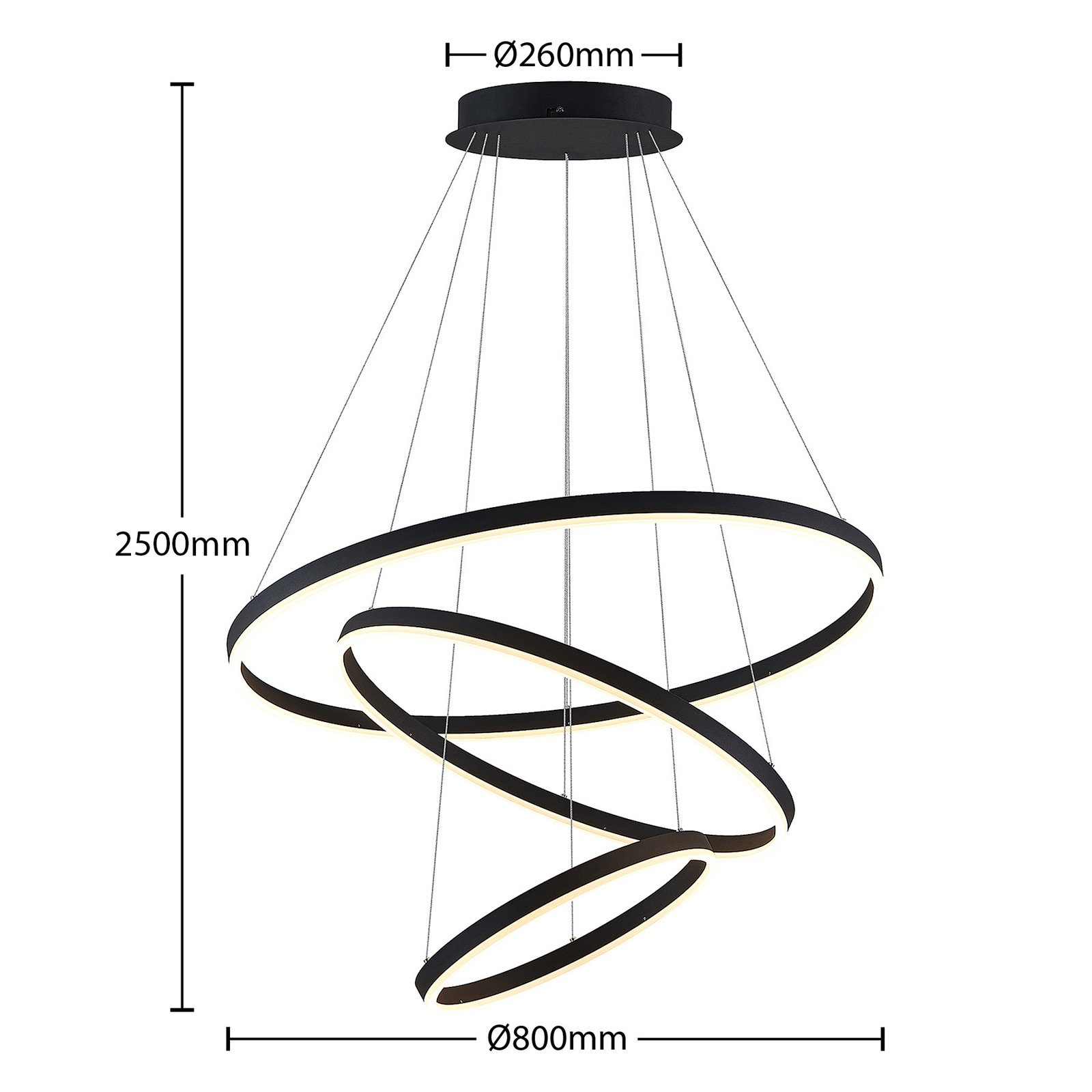 Arcchio Albiona LED hanglamp, zwart, 3 ringen