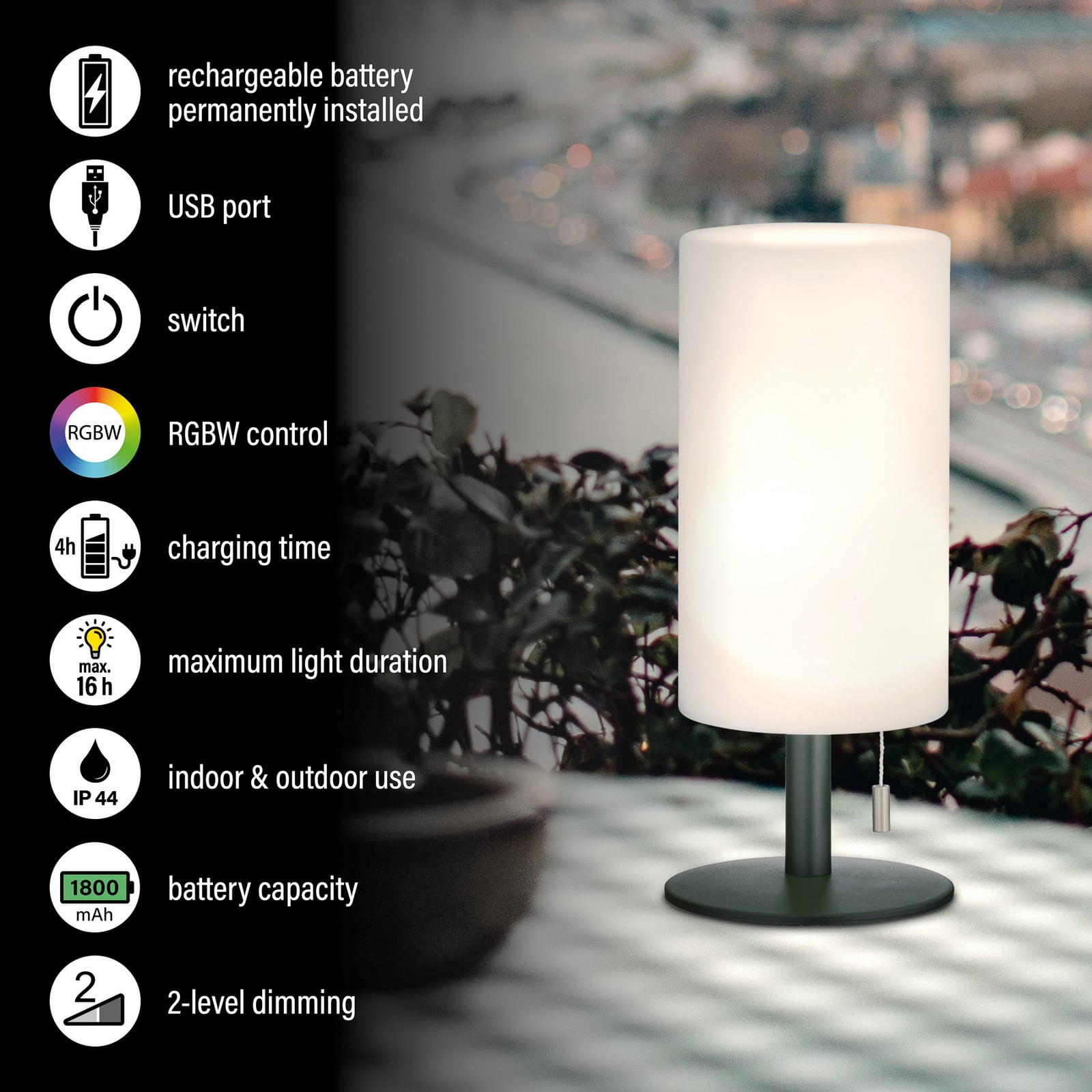 Lampe à poser LED rechargeable Larino, hauteur 28 cm Lampe à poser LED rechargeable Larino, hauteur 28 cm