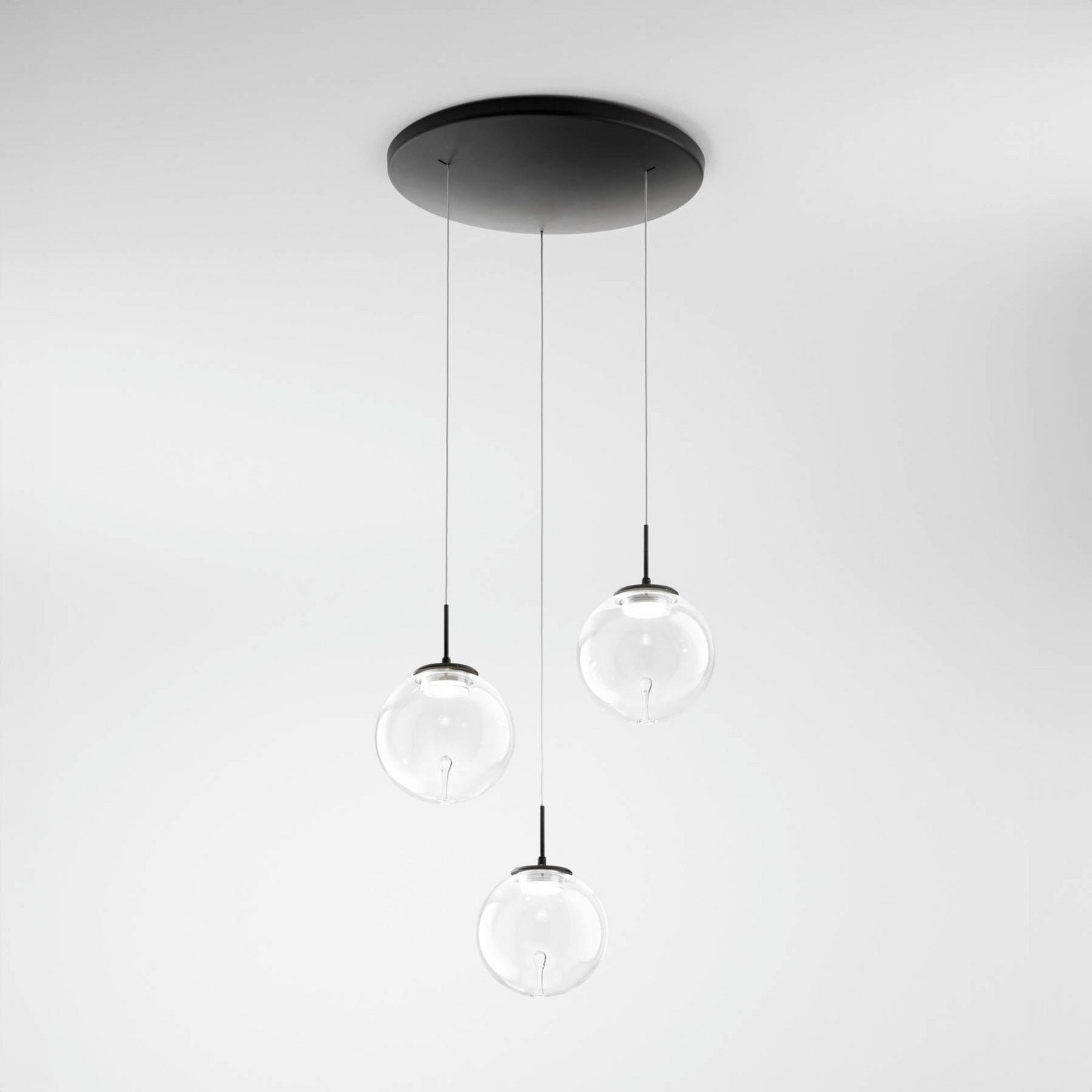 Fabas Luce Lampă suspendată LED Ariel 3 becuri rotundă variator pas cu pas CCT - Camera de zi / sufragerie - modern - negru transparent - Sticlă
