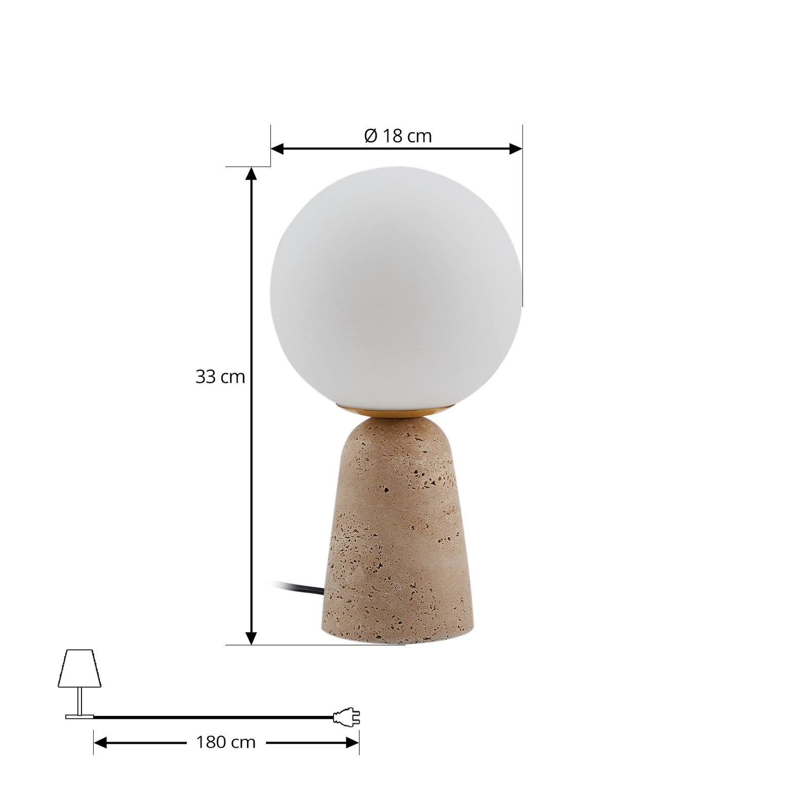 Lindby bordlampe Kirstan, beige, hvit, glass, kule 33 cm