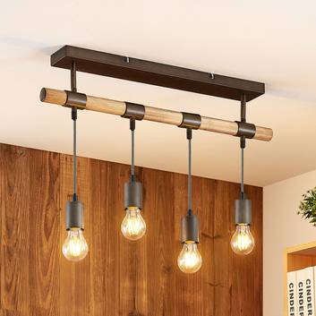 Lindby Wasina ceiling light, wood and metal