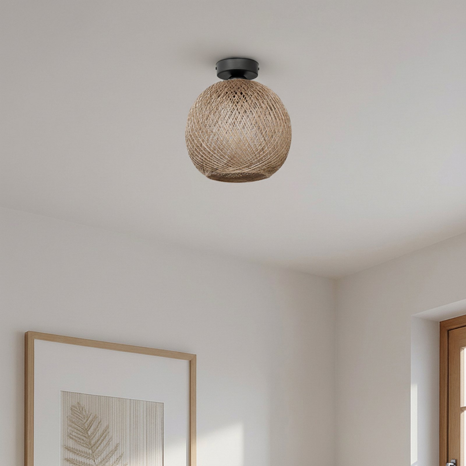 Stropné svietidlo Yumak, hnedé, Ø 26 cm, lano, 1-pl Stropné svietidlo Yumak, hnedé, Ø 26 cm, lano, 1-pl