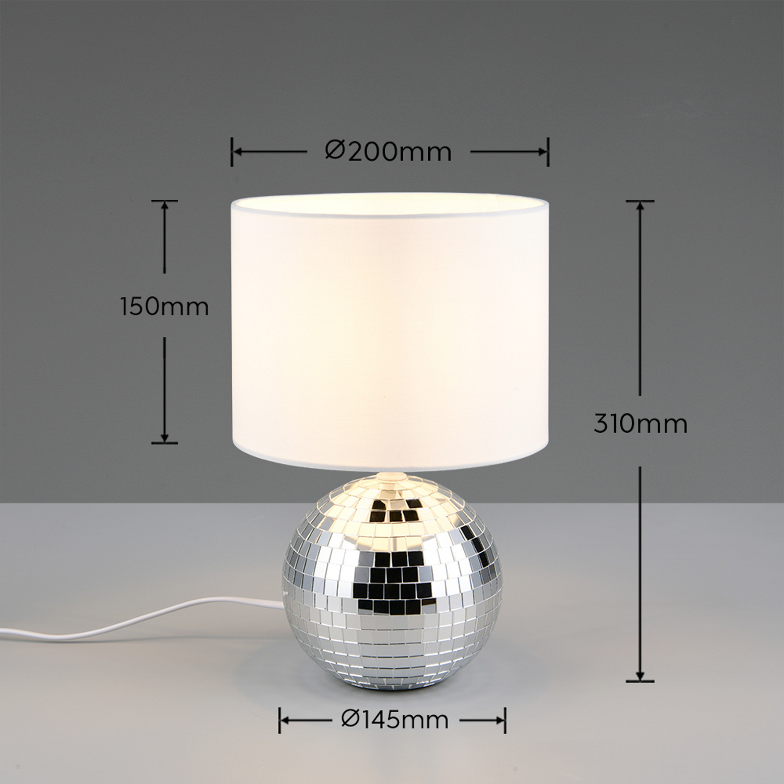 Lampe à poser Glitza, chrome/blanc, tissu, plastique, E14