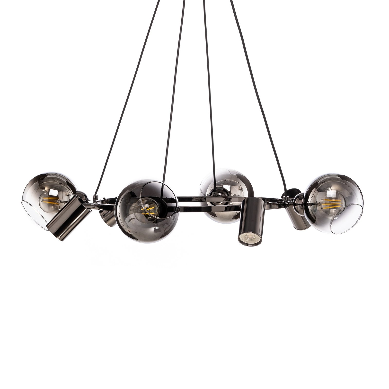 Suspension Zerde 4+4 Ø82 cm noire-chromée 8 lampes