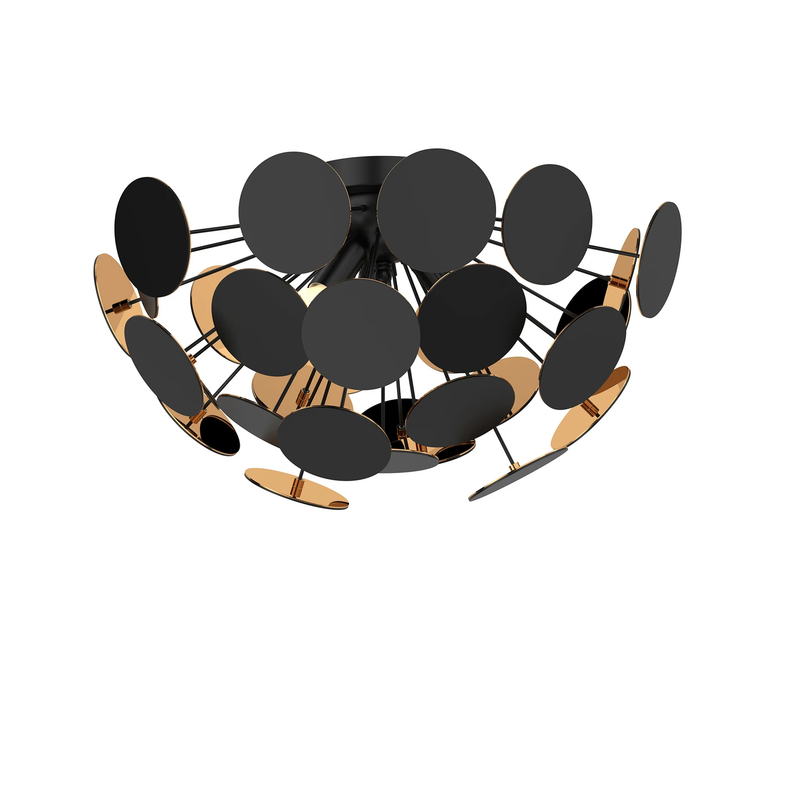 Lindby plafonnier Kinan, Ø 54 cm, noir, or, E14