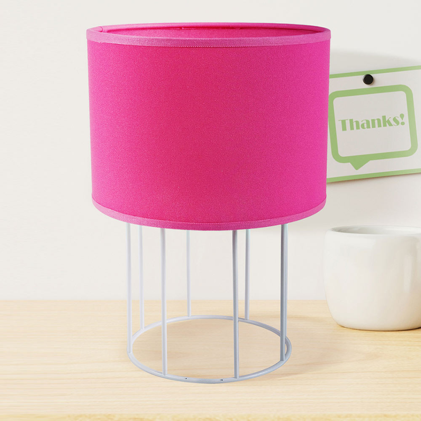 DUOLLA Carla S table lamp, pink, for Living / Dining Room, synthetic fibre fabric, metal, E14, 40 W, energy efficiency: A++, H: 25 cm