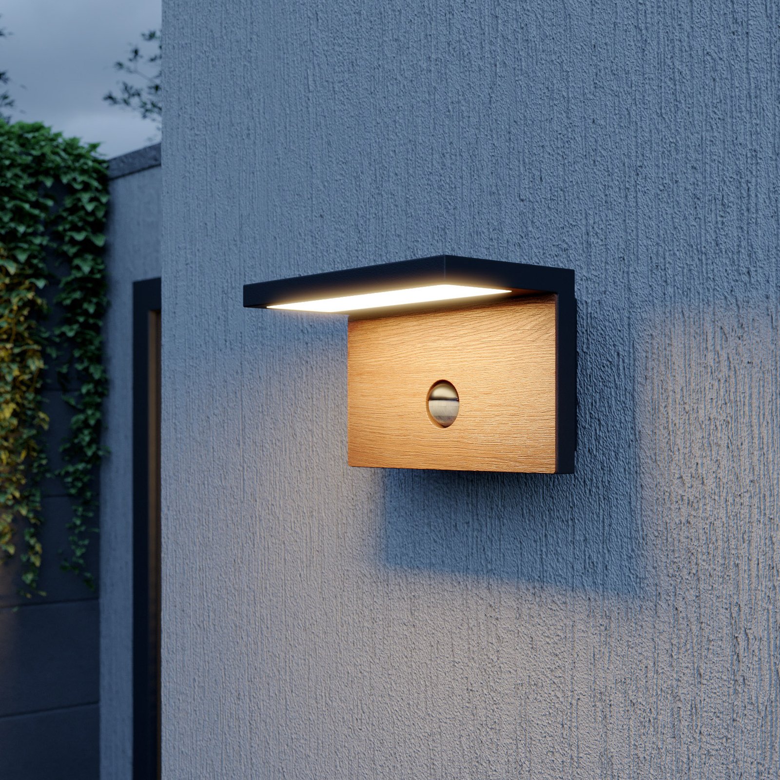 Lucande Lignus LED outdoor wall lamp motion sensor