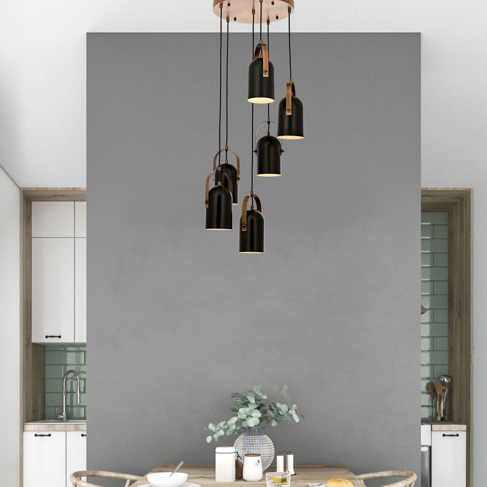 Pendant light Esra, black, Ø 40 cm, metal, 6-bulb