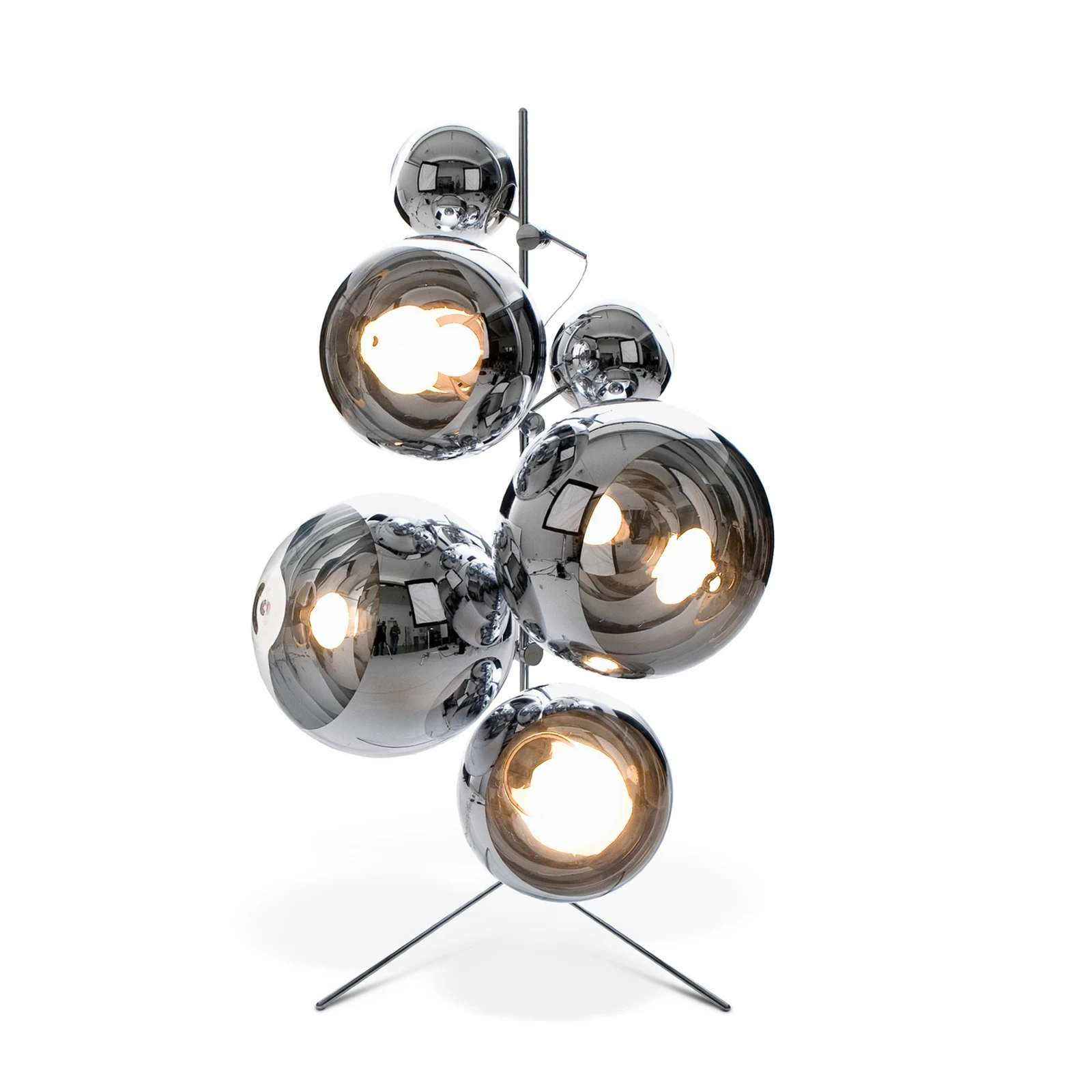 Tom Dixon podni luster u obliku zrcalne kugle, srebrni, 182 cm