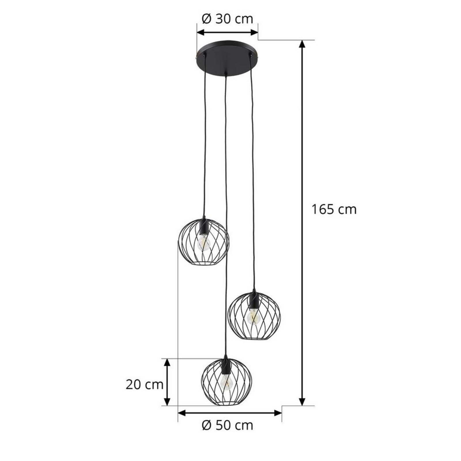 Danika Round Lustră Pendul Ø50 Negru - Lindby